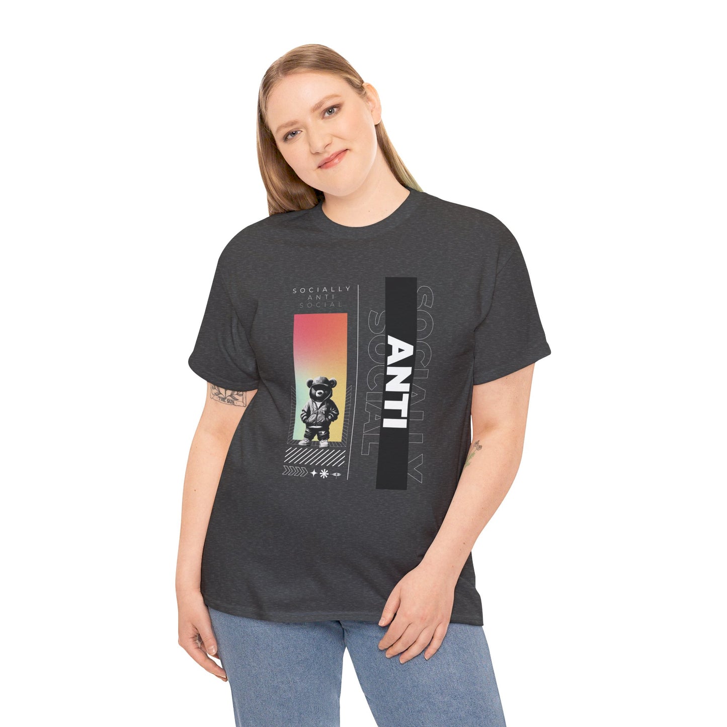 HME Bear Logo Socially Anti Social Unisex Heavy Cotton Tee