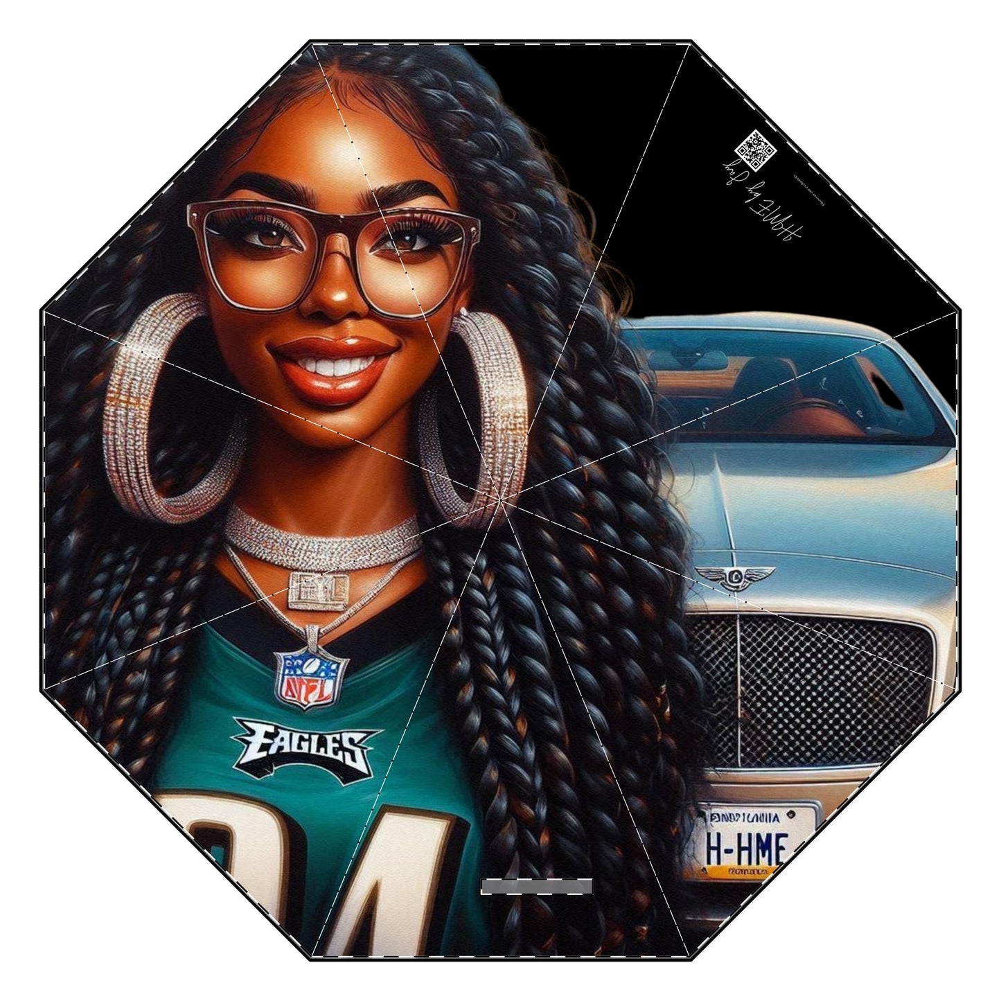 Ahnye’s Melanin Collection Philadelphia Eagles Black Semi-Automatic Foldable Umbrella