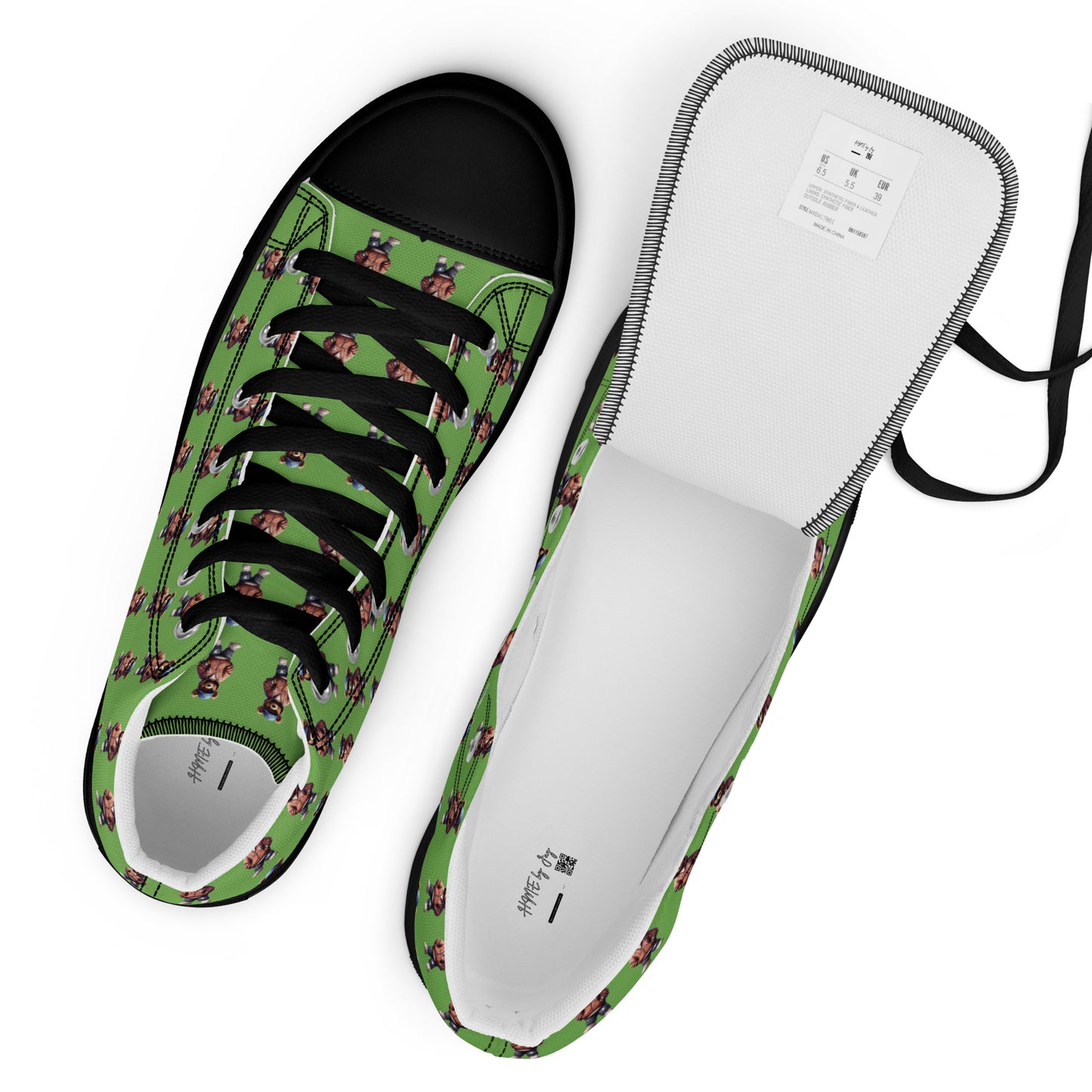 HME Bear Logo Collection Green Men’s high top canvas shoes