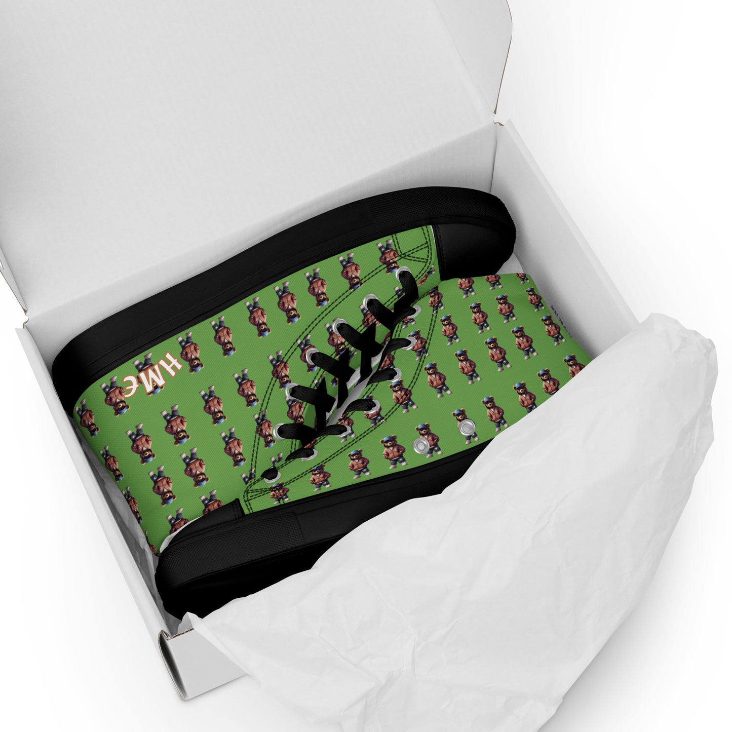 HME Bear Logo Collection Green Men’s high top canvas shoes