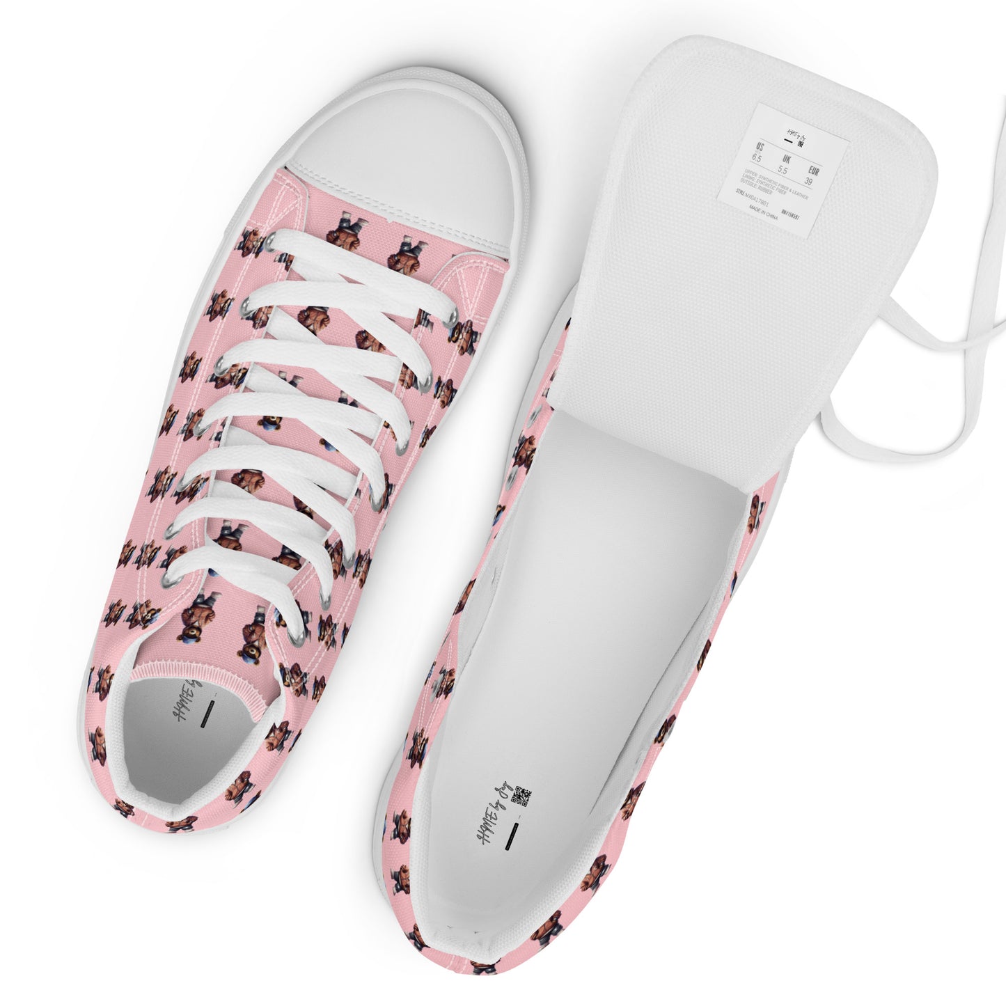 HME Bear Logo Pink Men’s high top canvas shoes