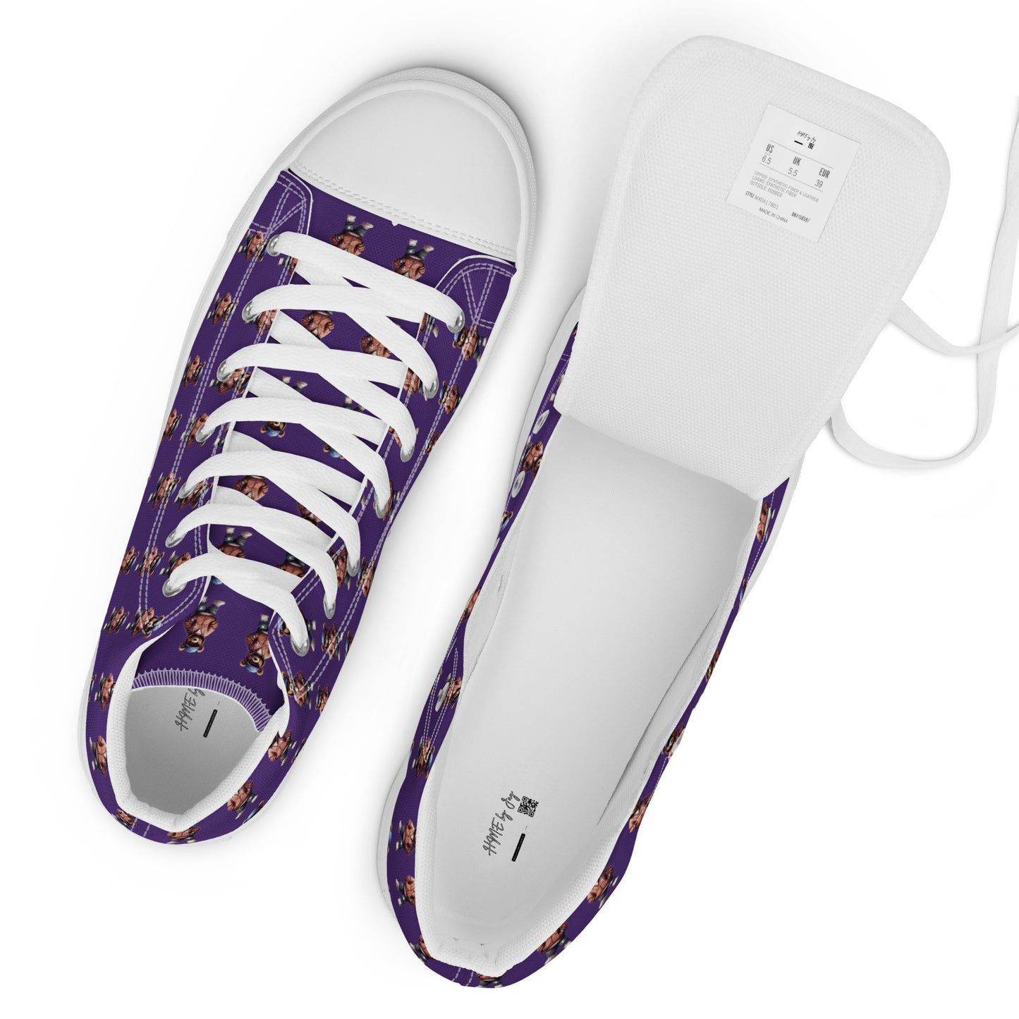 HME Bear Logo Purple Men’s high top canvas shoes