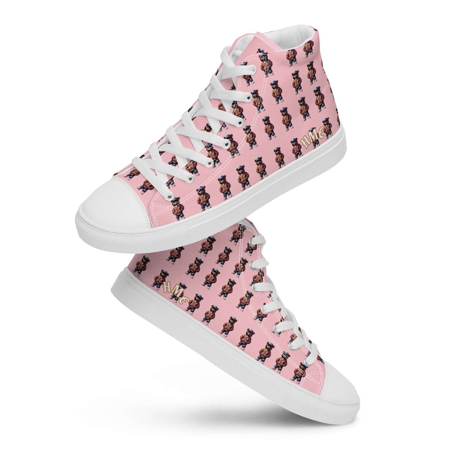 HME Bear Logo Pink Men’s high top canvas shoes