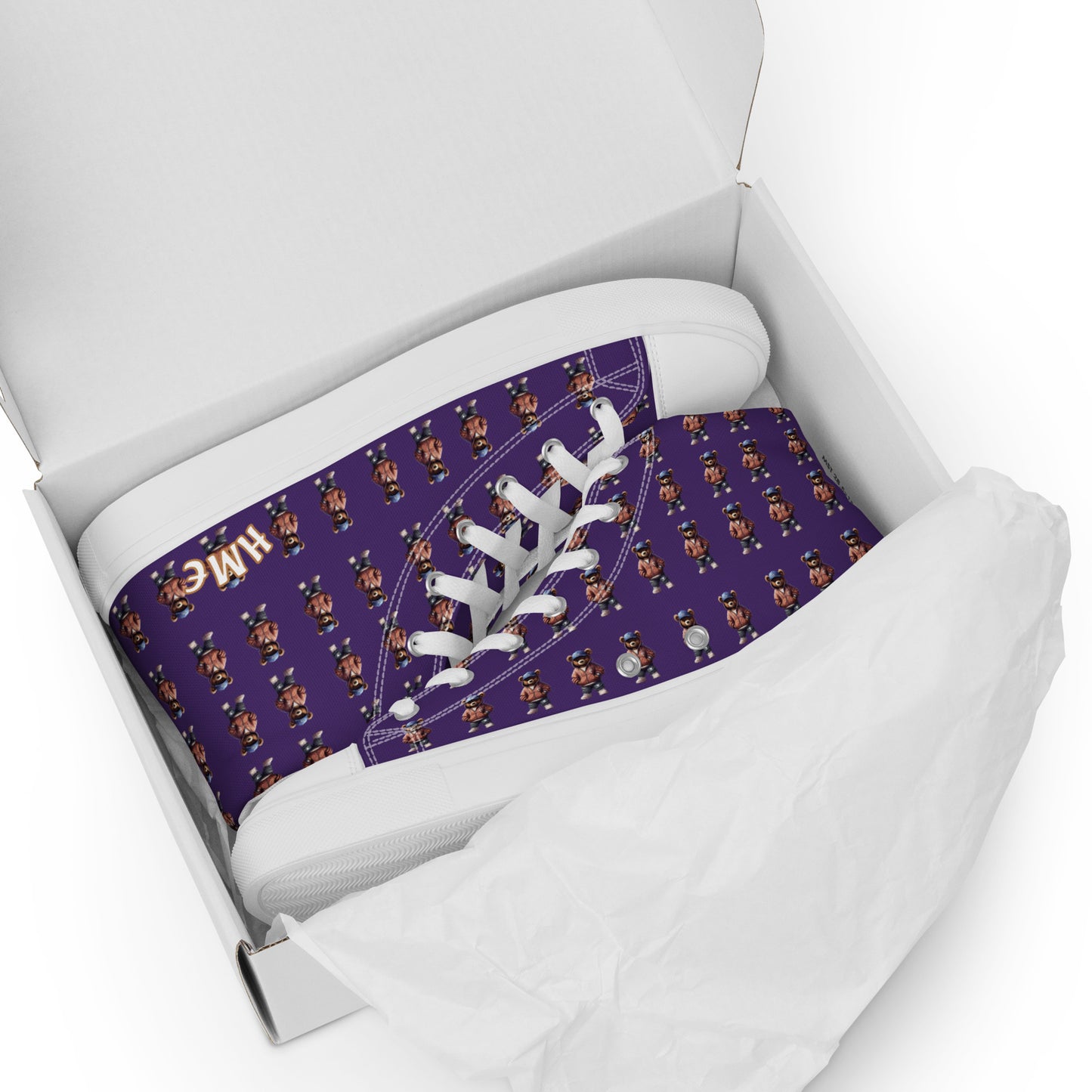 HME Bear Logo Purple Men’s high top canvas shoes