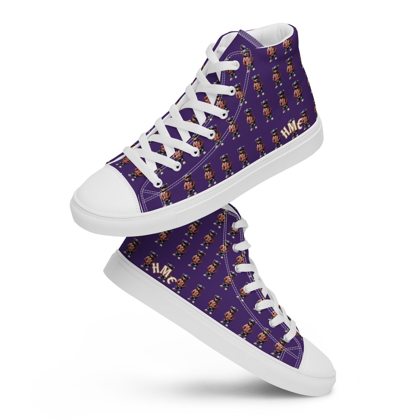 HME Bear Logo Purple Men’s high top canvas shoes