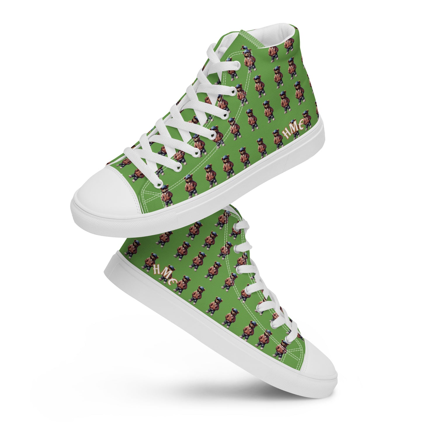 HME Bear Logo Collection Green Men’s high top canvas shoes
