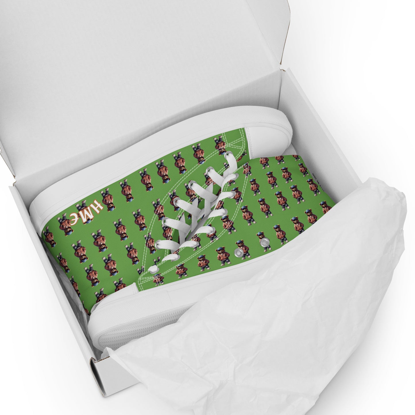 HME Bear Logo Collection Green Men’s high top canvas shoes
