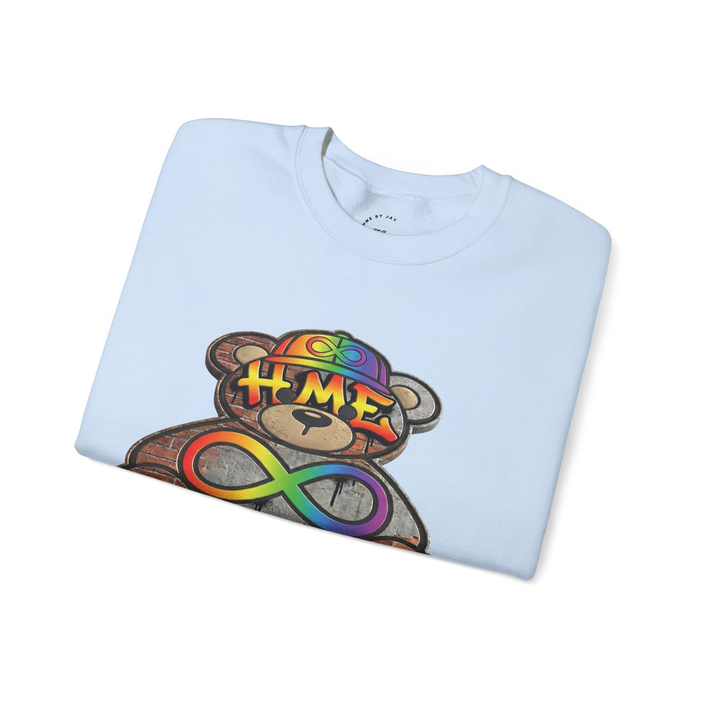 Autism Acceptance Crewneck Sweatshirt — "Socially Awkward? No, I’m Just Buffering" Colorful Puzzle Bear Design
