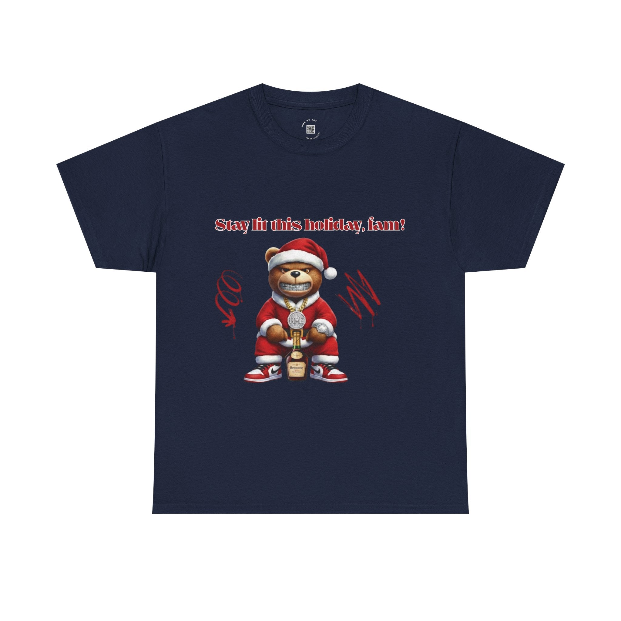 Stay Lit This Holiday, Fam! Santa Teddy Tee – Funny Christmas Graphic T-Shirt