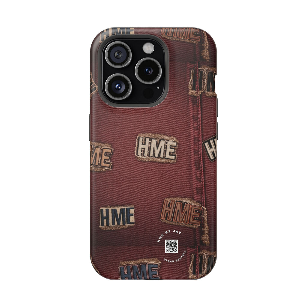 Phone Cases with HME Red Stressed Denim and Patches