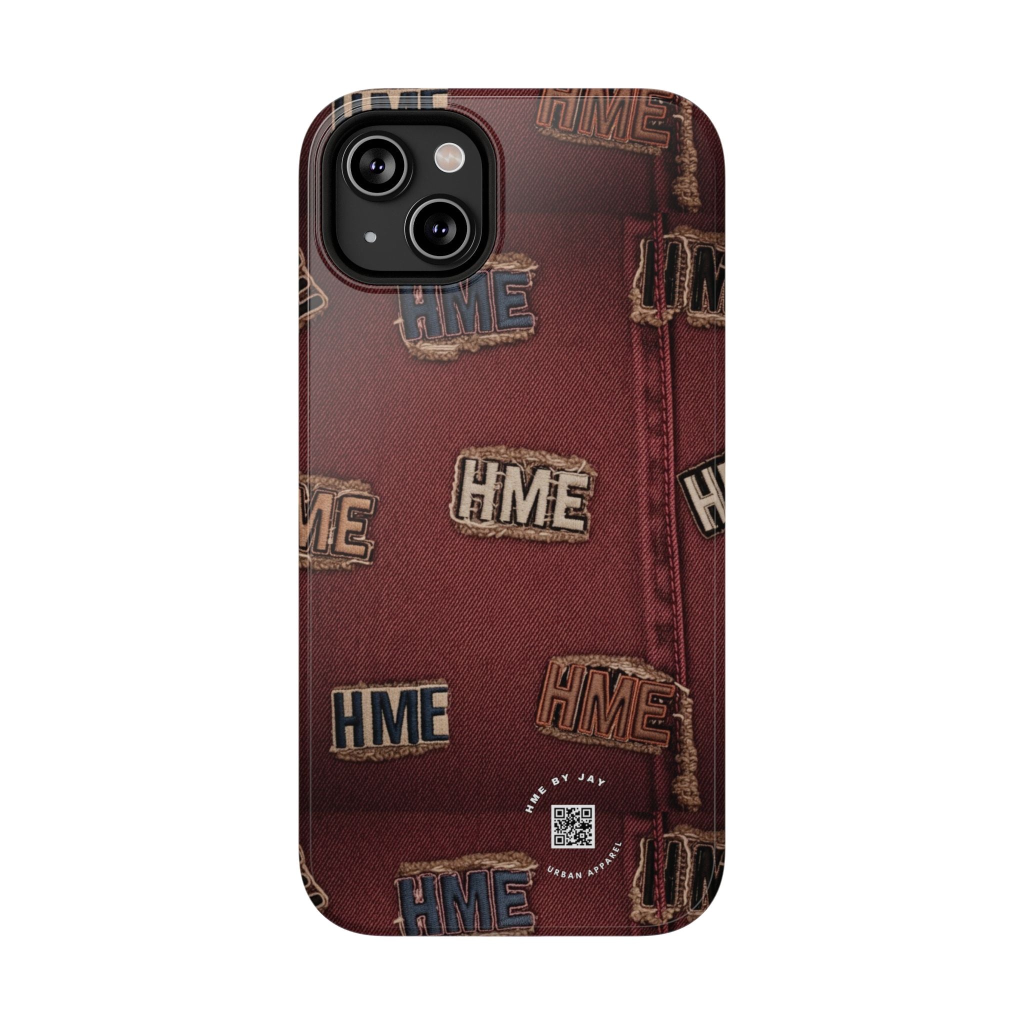 Phone Cases with HME Red Stressed Denim and Patches