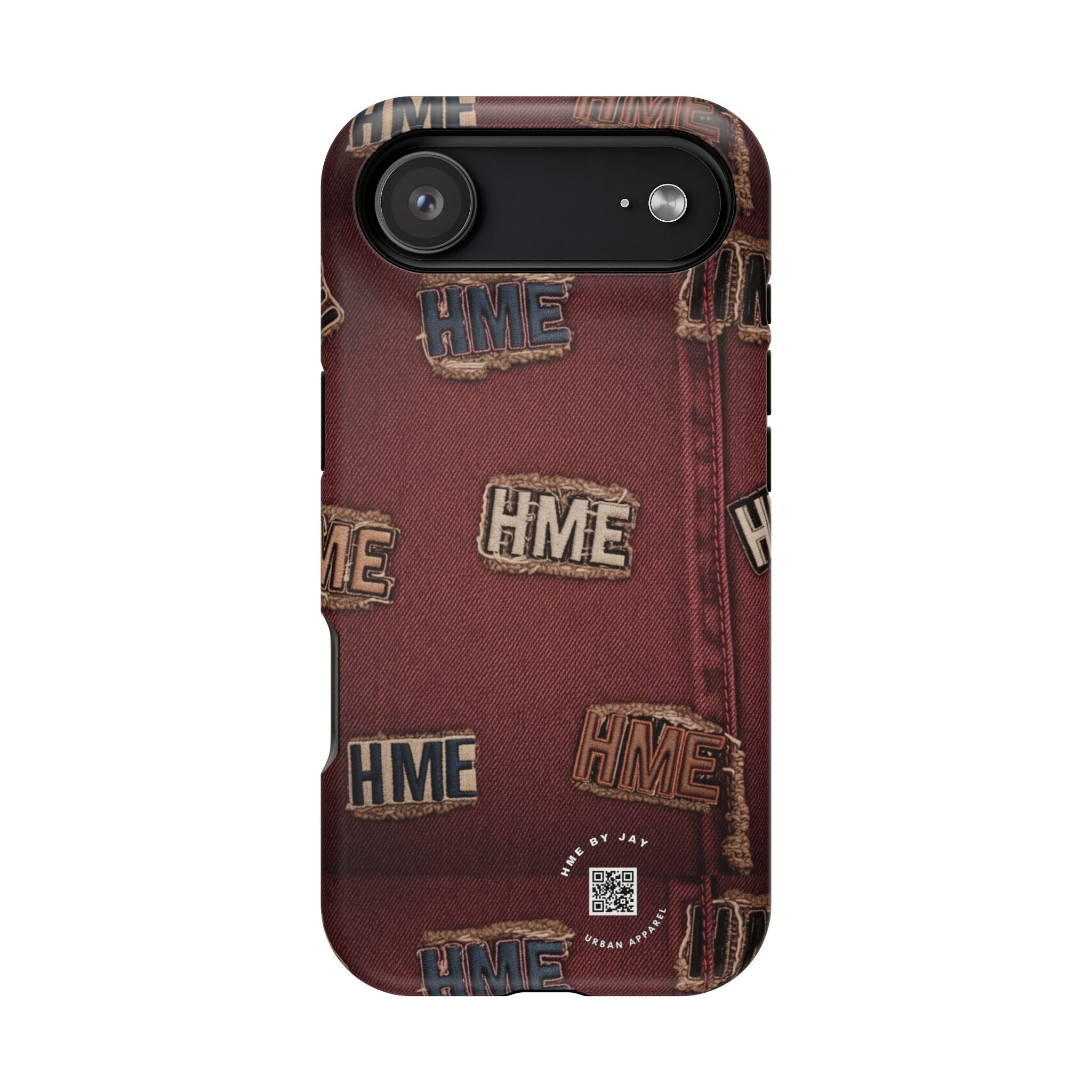 Phone Cases with HME Red Stressed Denim and Patches