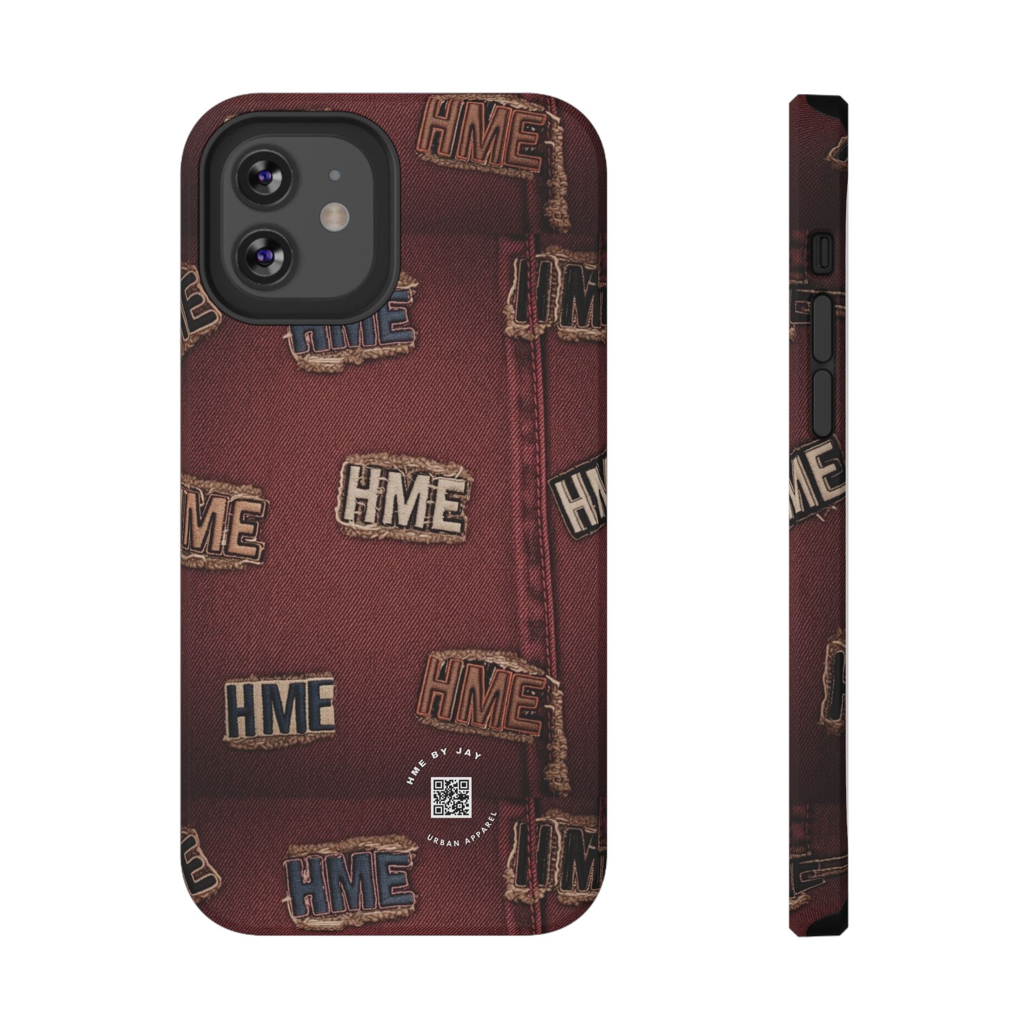 Phone Cases with HME Red Stressed Denim and Patches