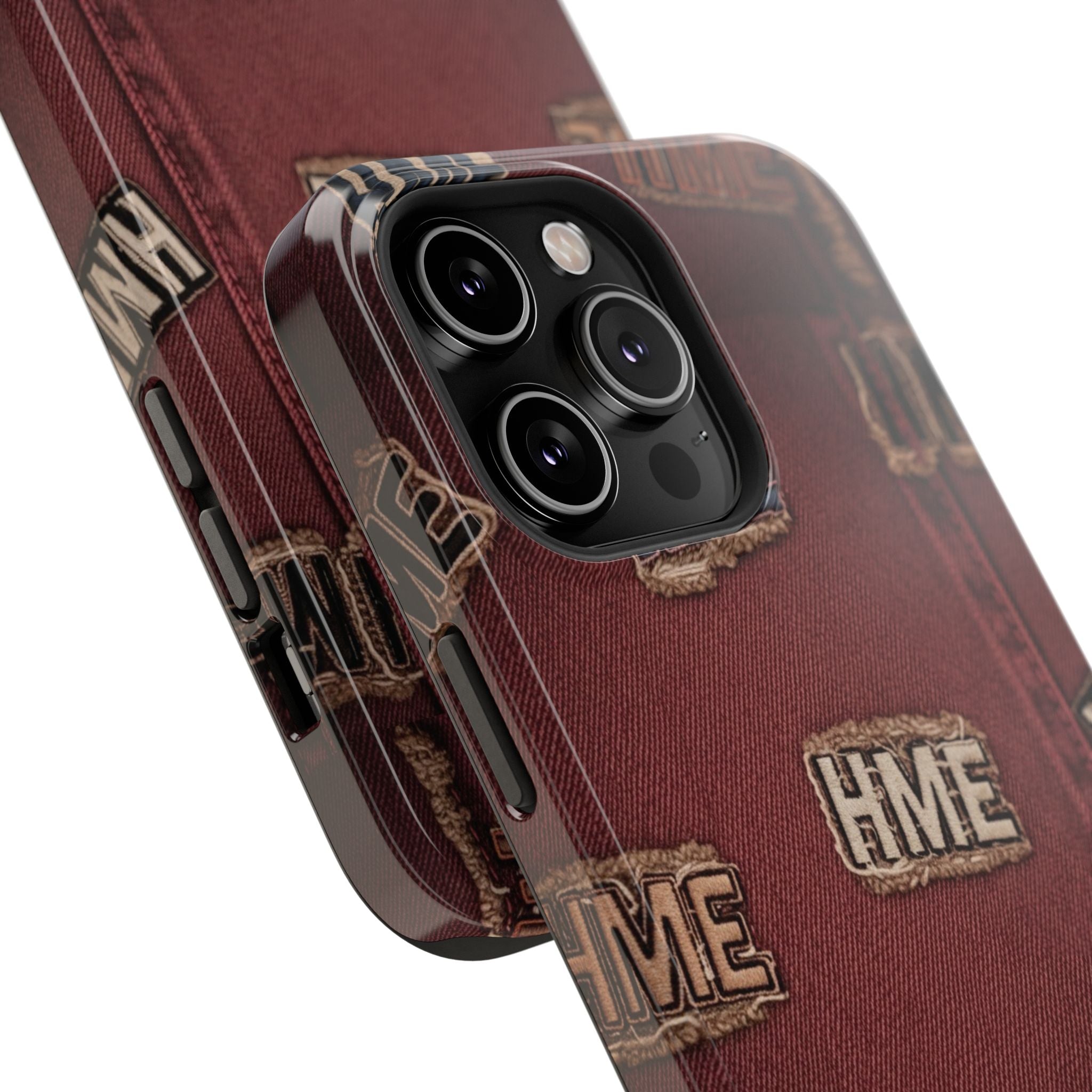 Phone Cases with HME Red Stressed Denim and Patches