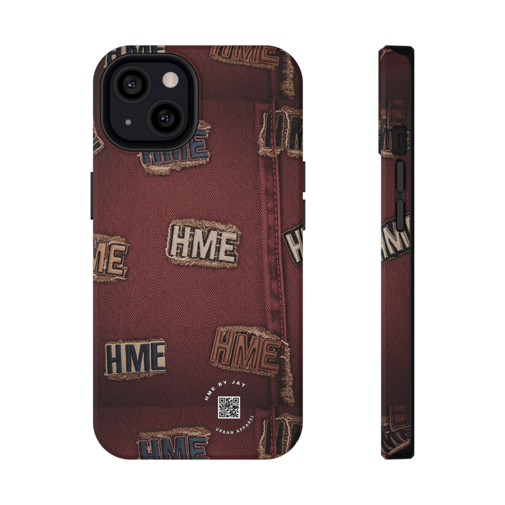 Phone Cases with HME Red Stressed Denim and Patches