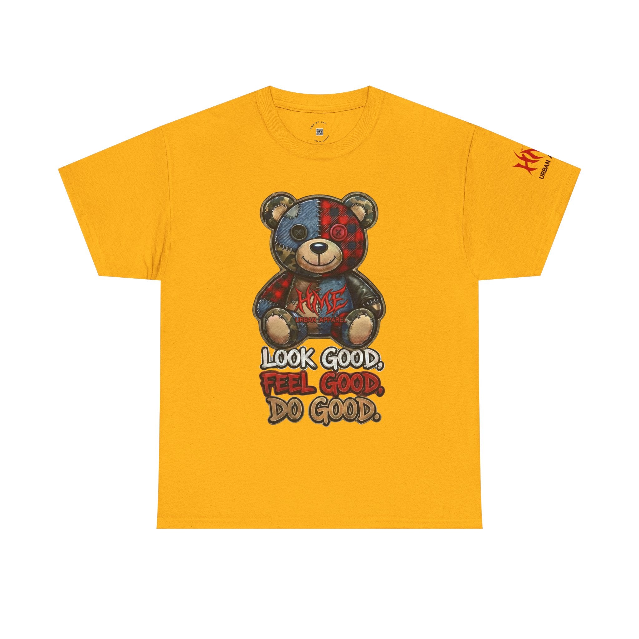 Graphic Teddy Bear Tee — "Look Good, Feel Good, Do Good" Cotton T-Shirt