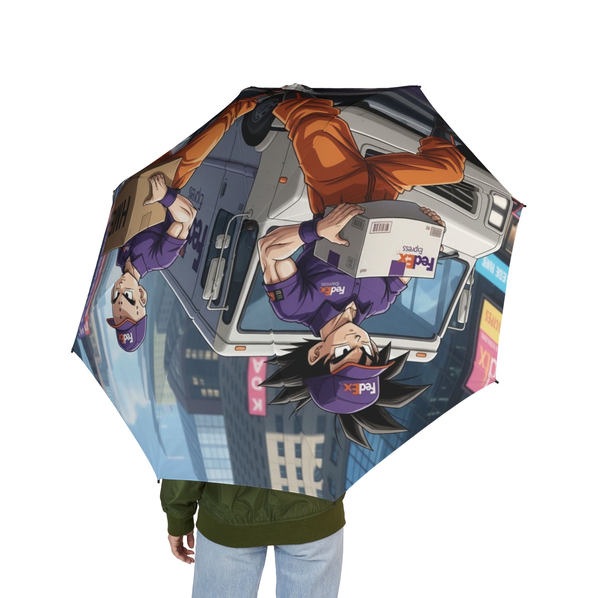 Umbrella, Gohan and Krillin Anime FedEx Crossover Design