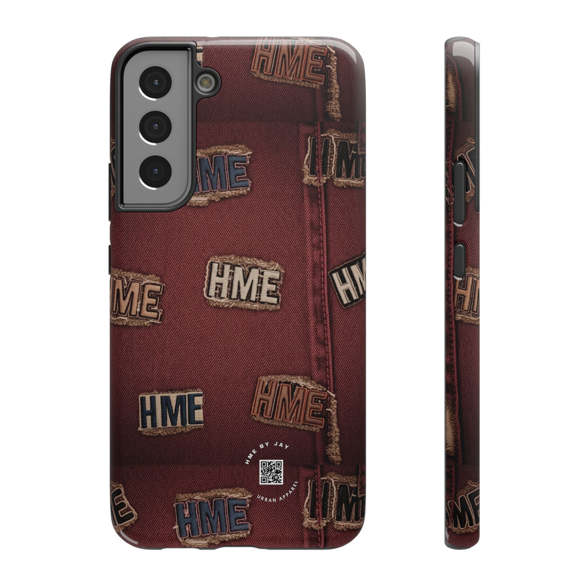 Phone Cases with HME Red Stressed Denim and Patches