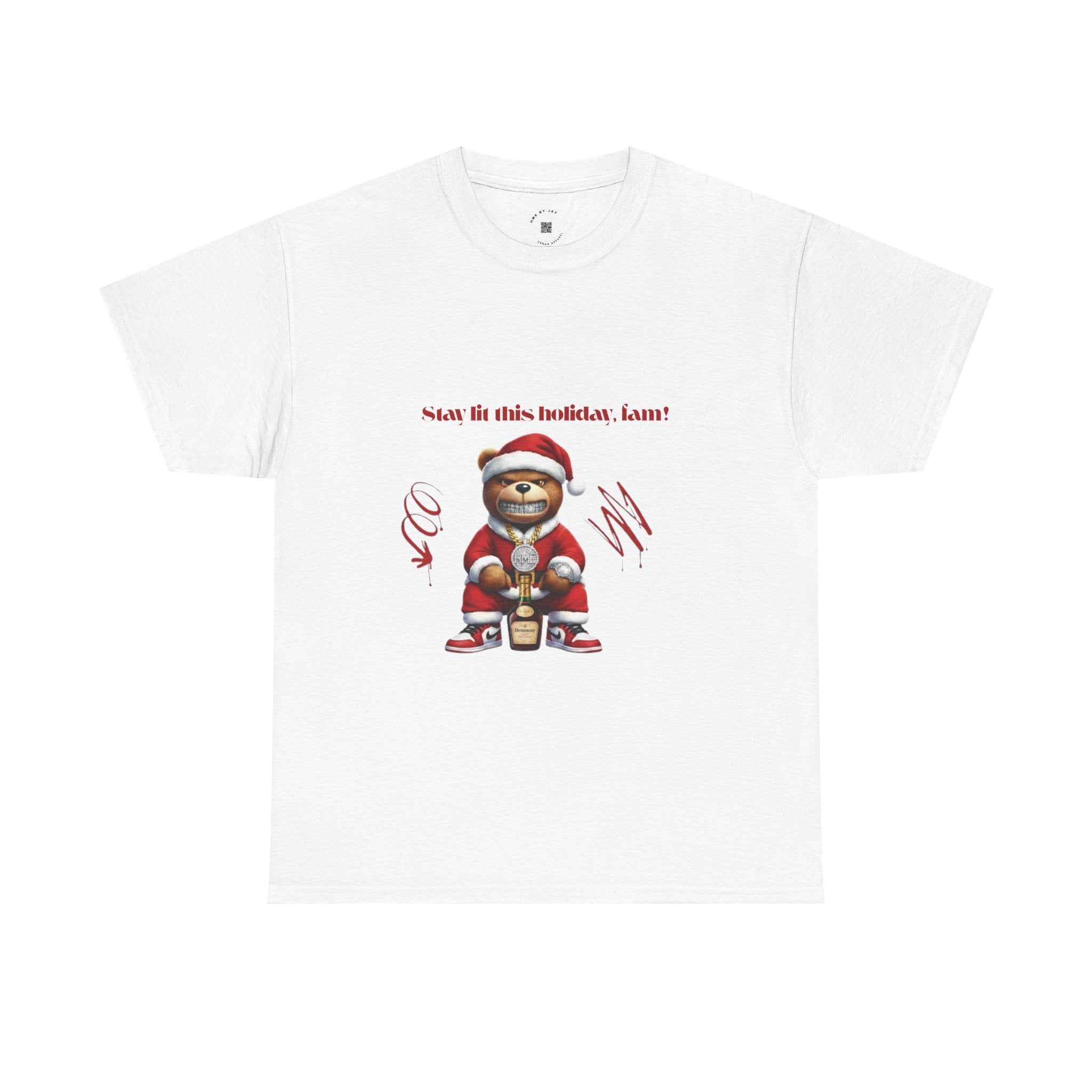 Stay Lit This Holiday, Fam! Santa Teddy Tee – Funny Christmas Graphic T-Shirt