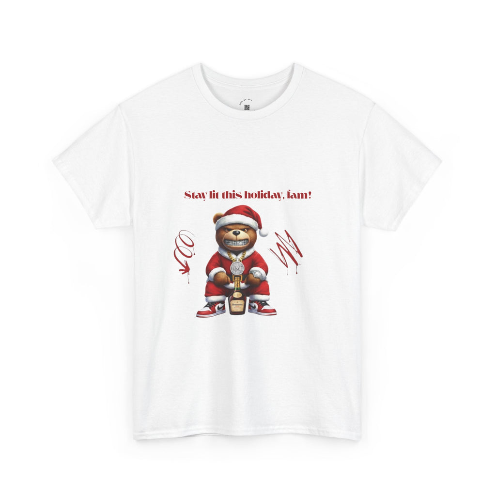 Stay Lit This Holiday, Fam! Santa Teddy Tee – Funny Christmas Graphic T-Shirt