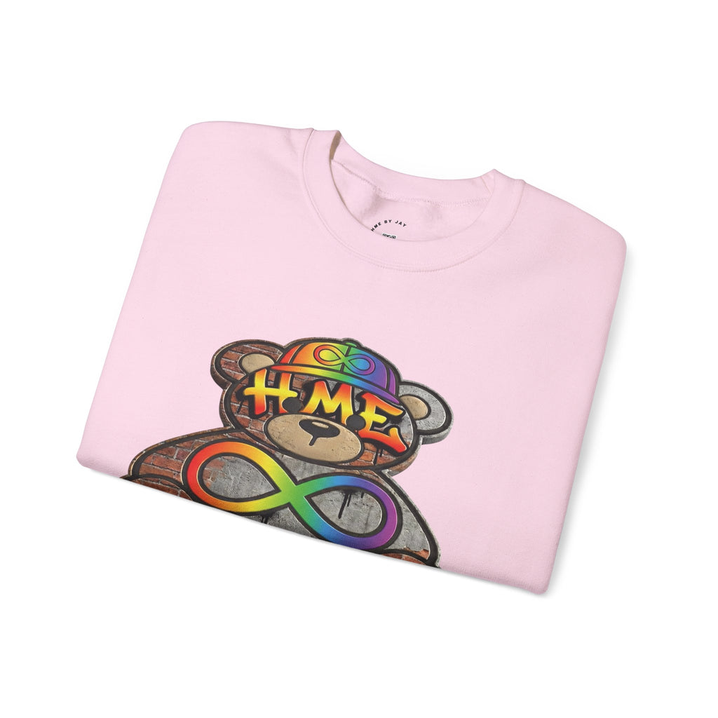 Autism Acceptance Crewneck Sweatshirt — "Socially Awkward? No, I’m Just Buffering" Colorful Puzzle Bear Design