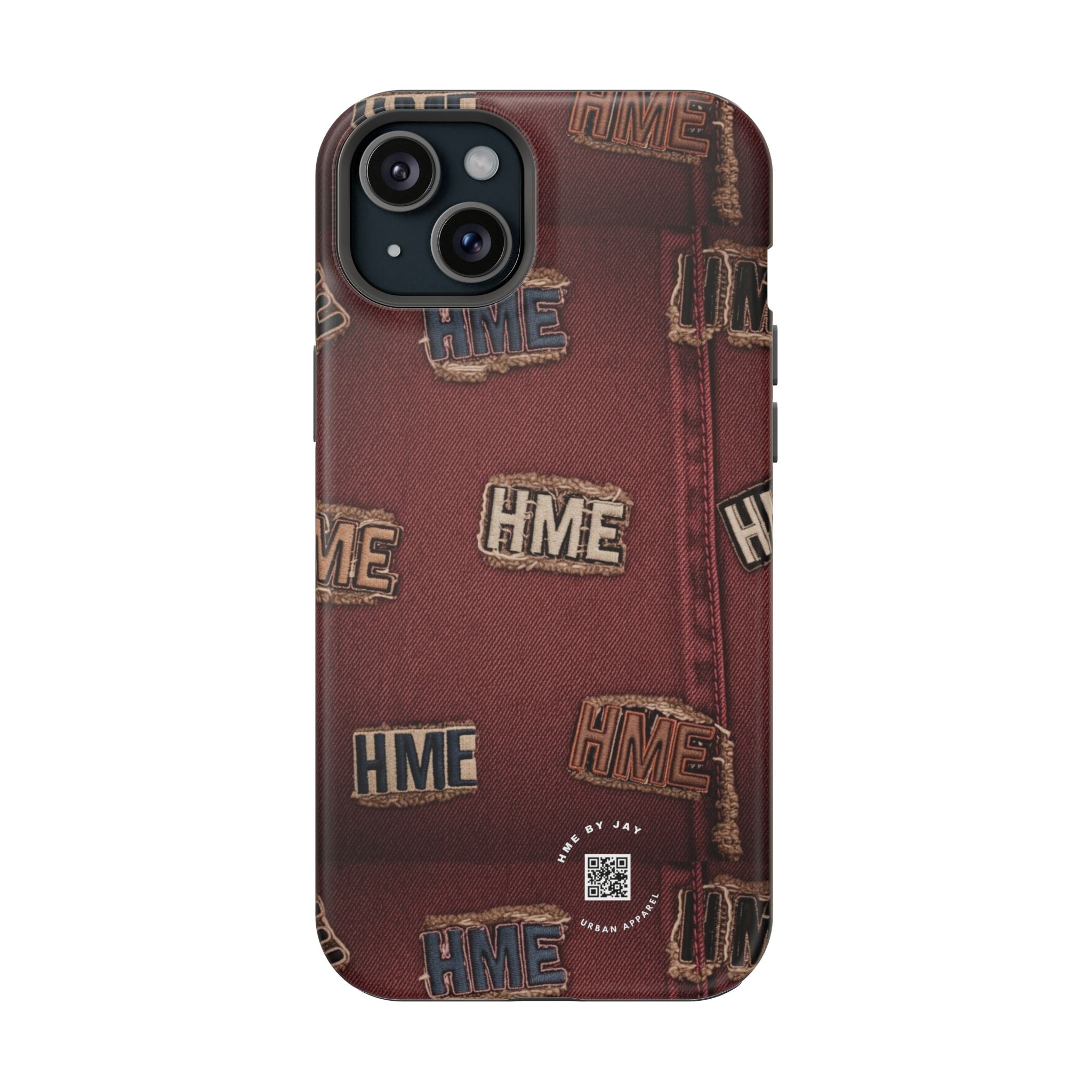 Phone Cases with HME Red Stressed Denim and Patches