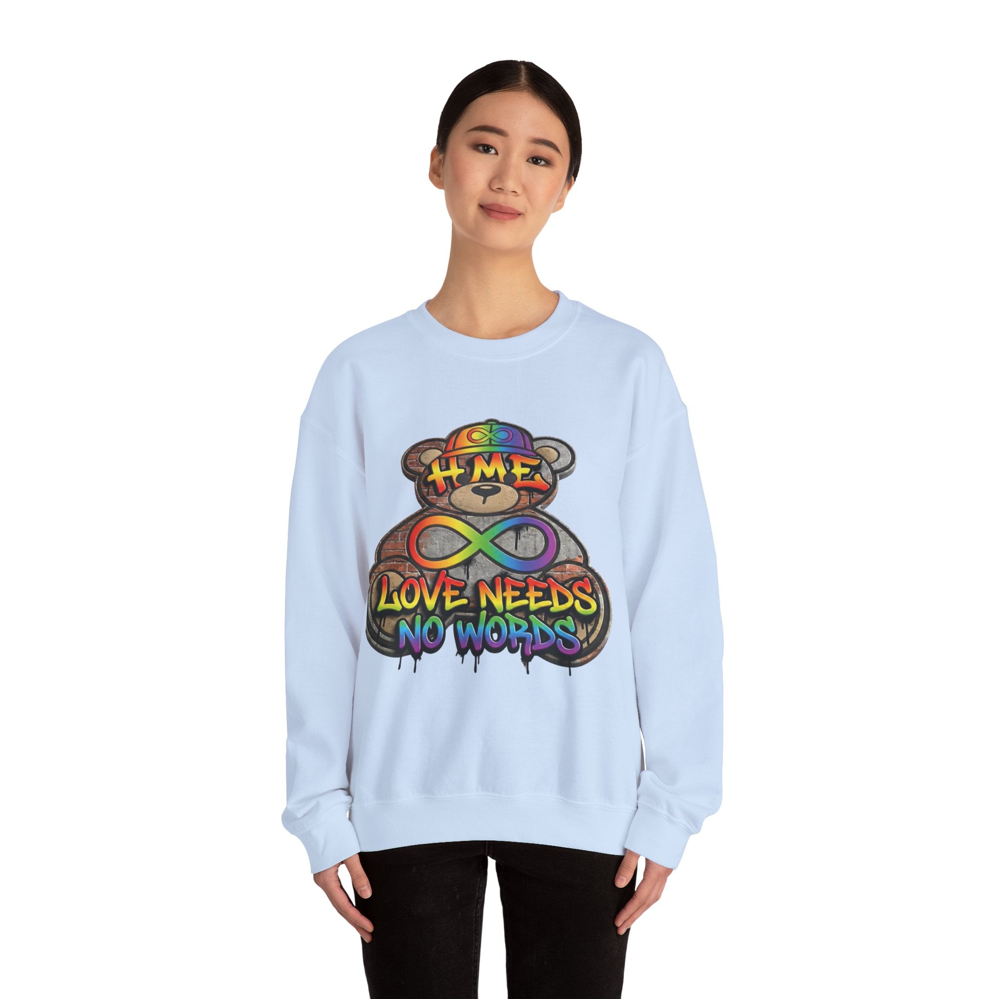 Autism Acceptance Crewneck Sweatshirt — "Socially Awkward? No, I’m Just Buffering" Colorful Puzzle Bear Design