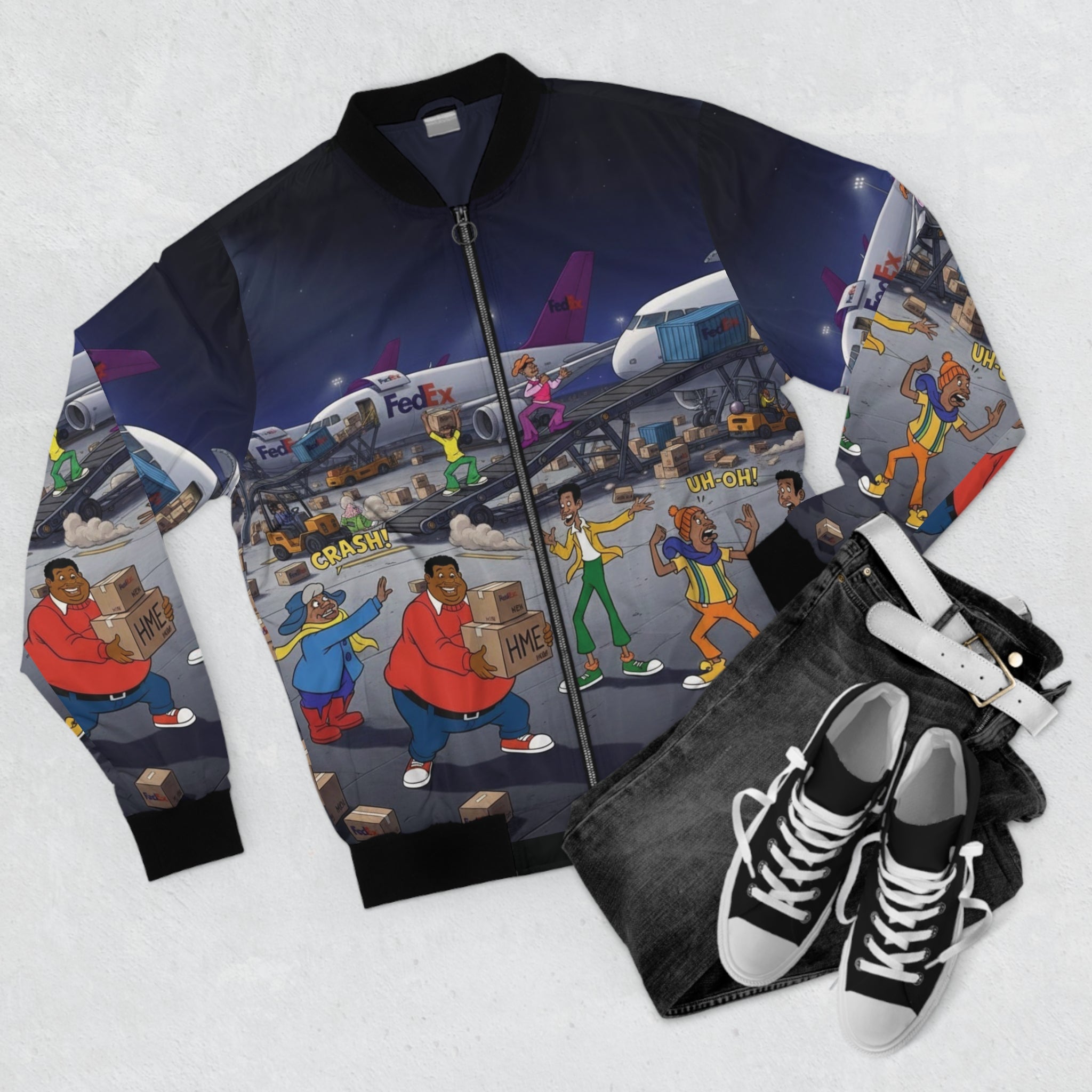 Fat Albert & The Gang x FedEx Bomber Jacket — Retro Cartoon Crossover AOP