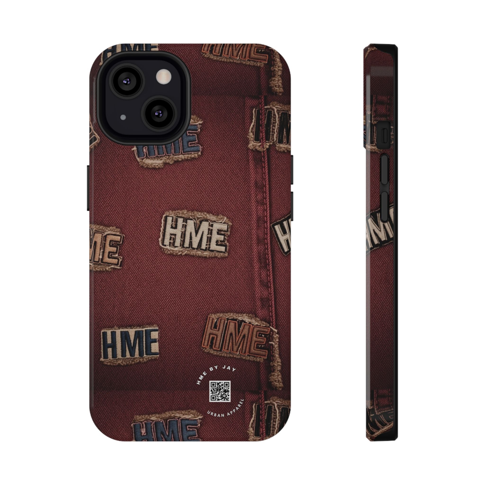 Phone Cases with HME Red Stressed Denim and Patches
