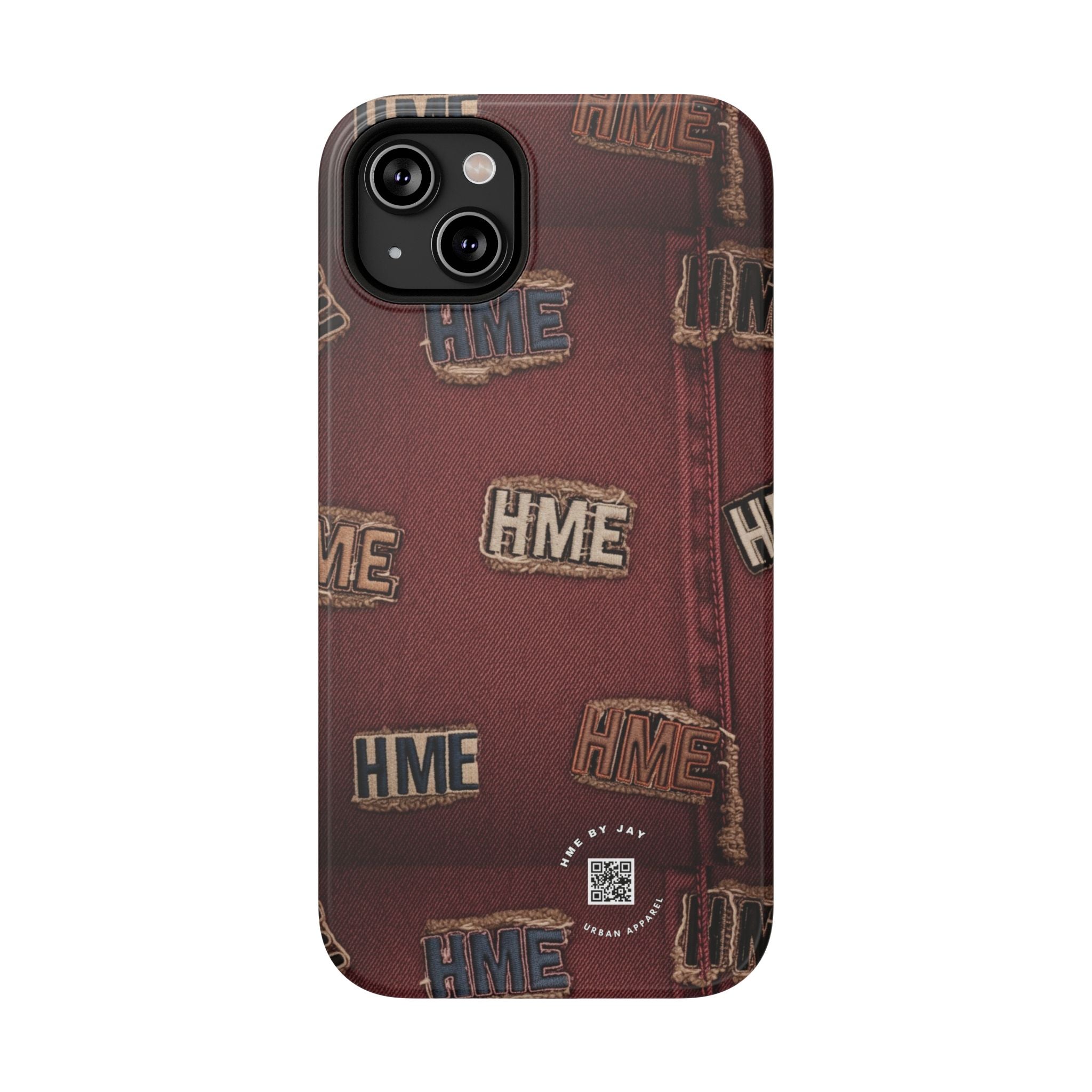 Phone Cases with HME Red Stressed Denim and Patches