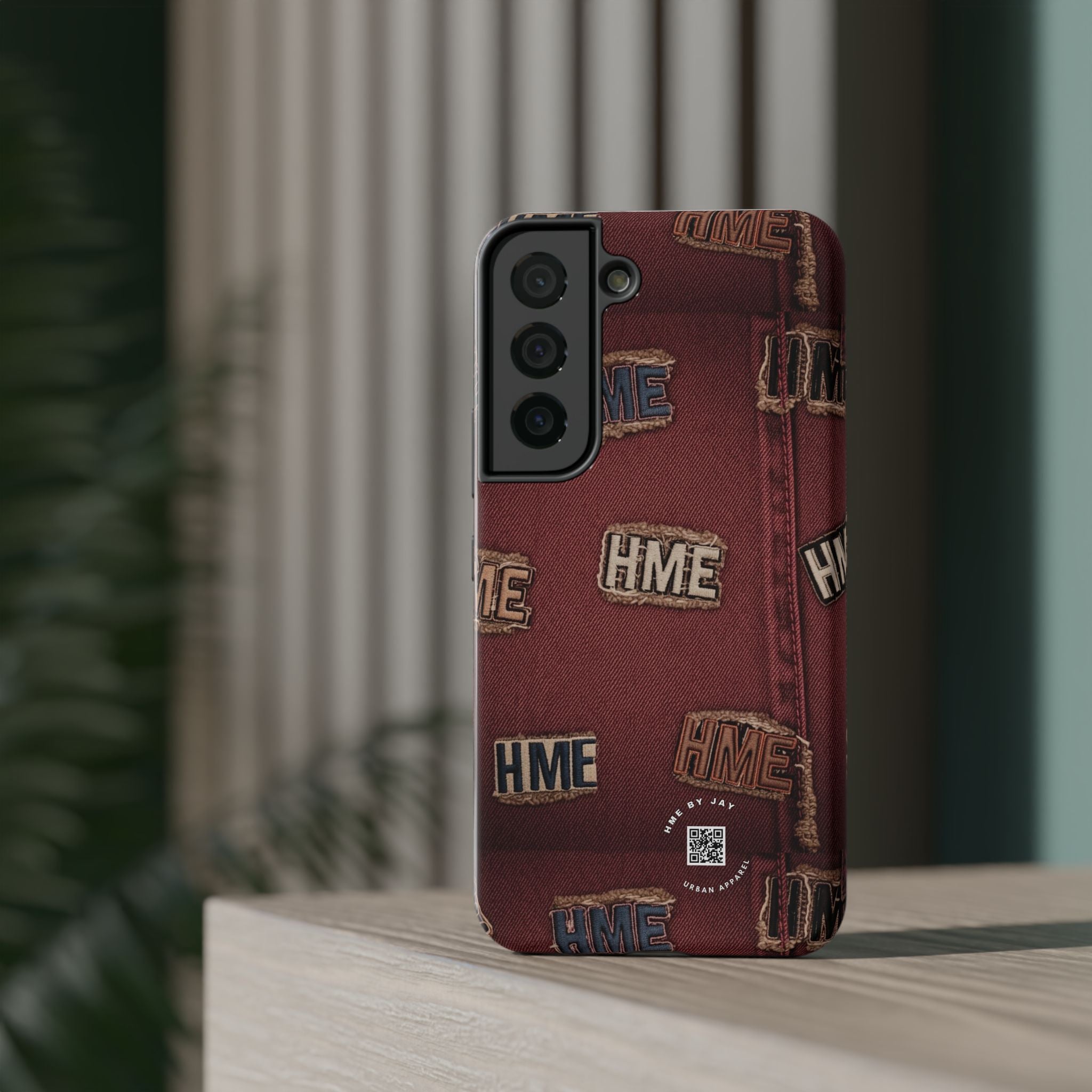 Phone Cases with HME Red Stressed Denim and Patches
