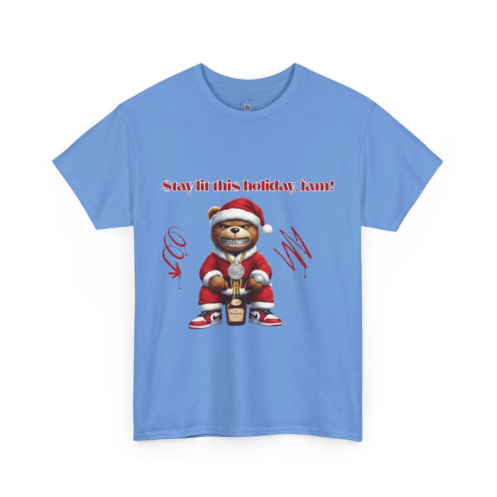 Stay Lit This Holiday, Fam! Santa Teddy Tee – Funny Christmas Graphic T-Shirt