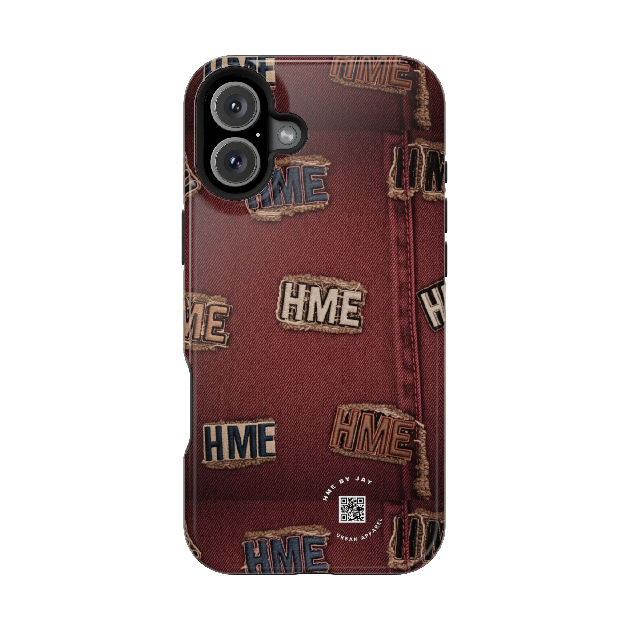 Phone Cases with HME Red Stressed Denim and Patches
