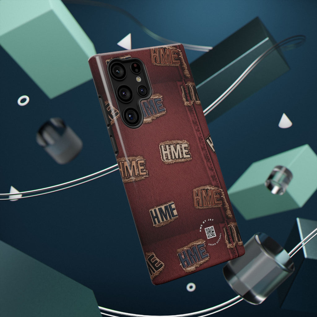 Phone Cases with HME Red Stressed Denim and Patches