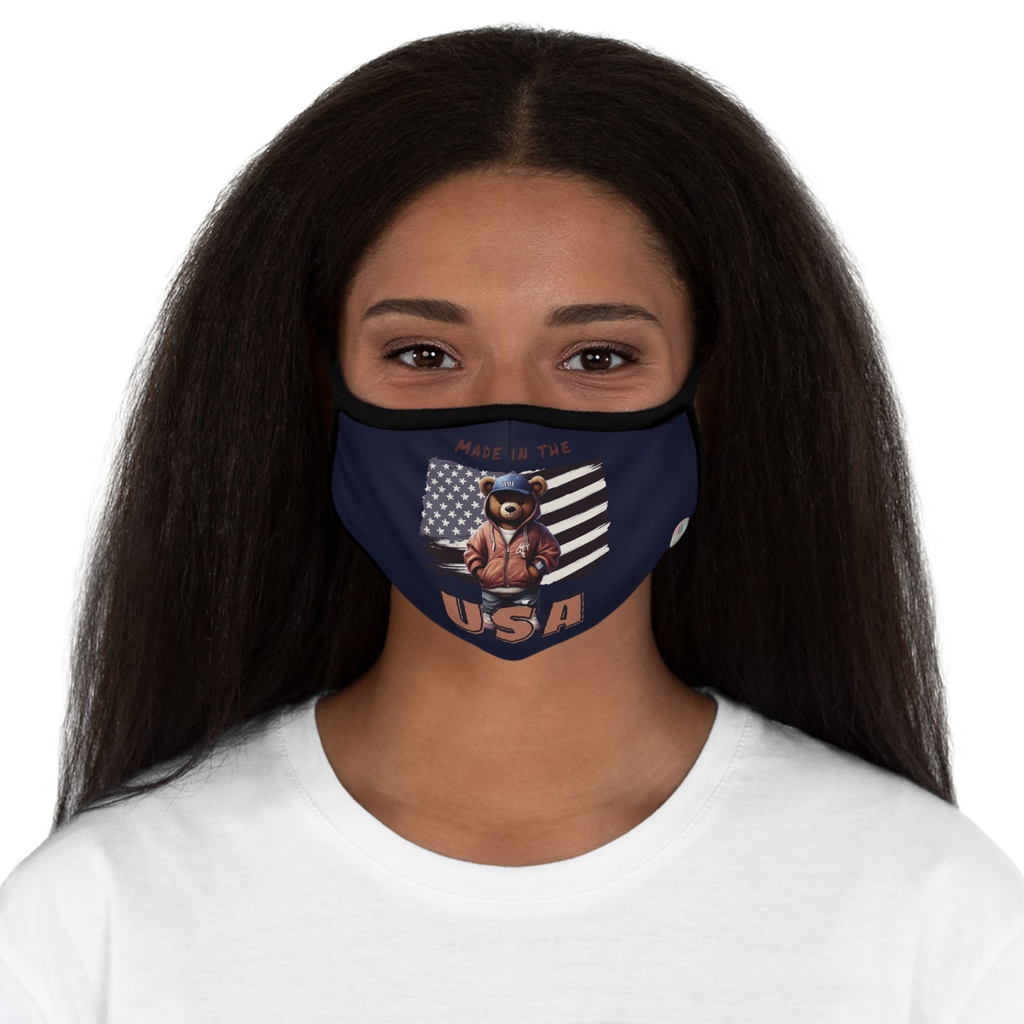 HME Bear Logo Dark Navy Blue Fitted 2 layer Polyester Face Mask