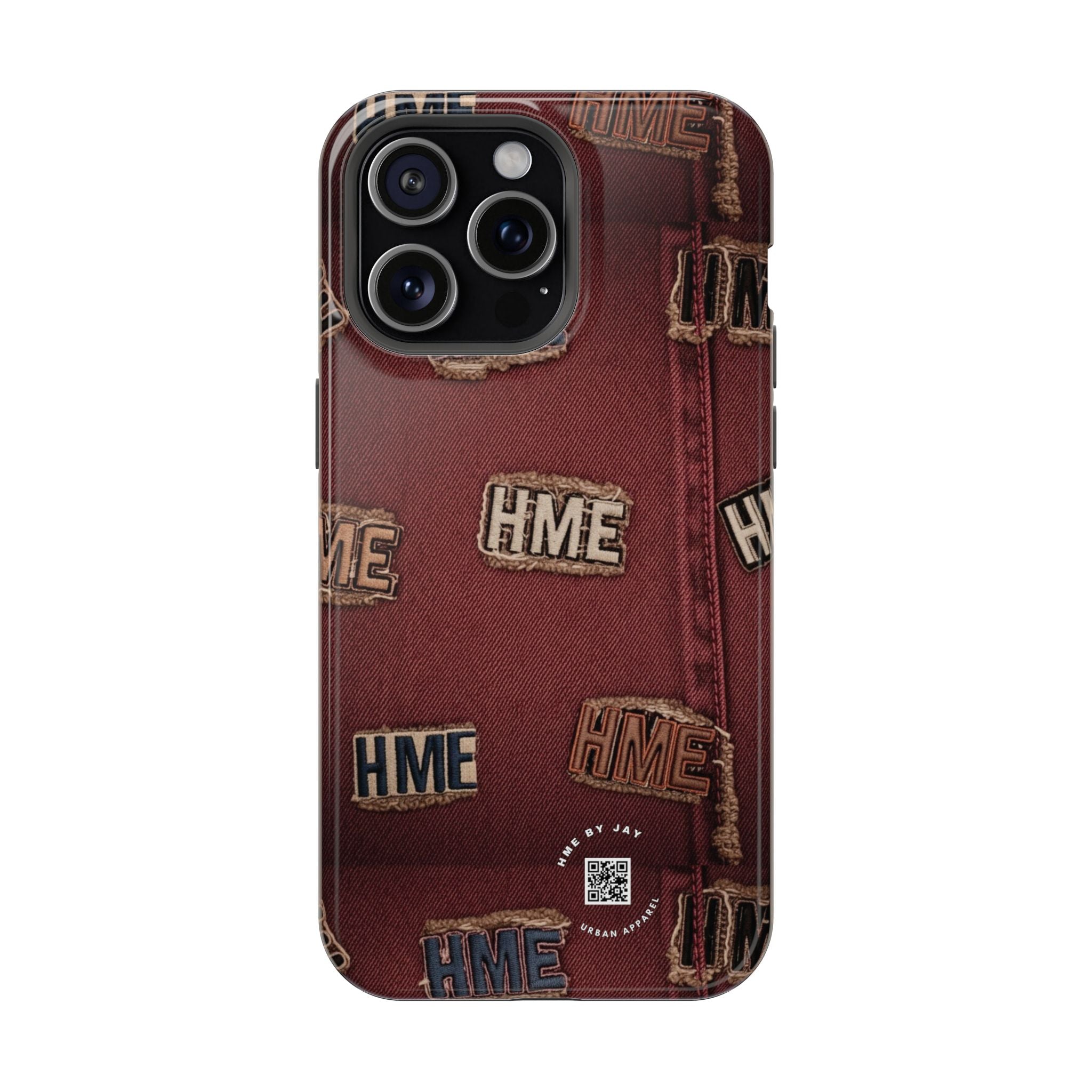Phone Cases with HME Red Stressed Denim and Patches