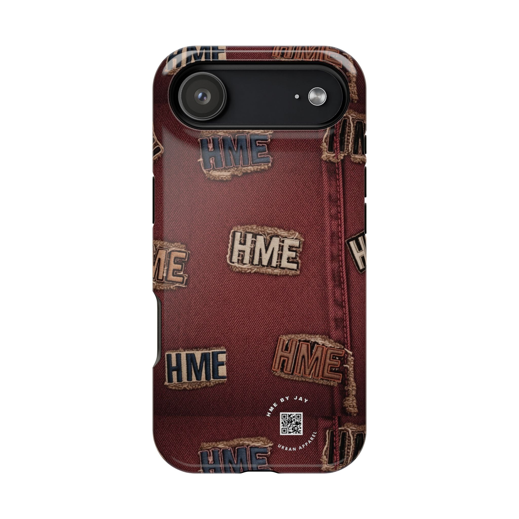 Phone Cases with HME Red Stressed Denim and Patches