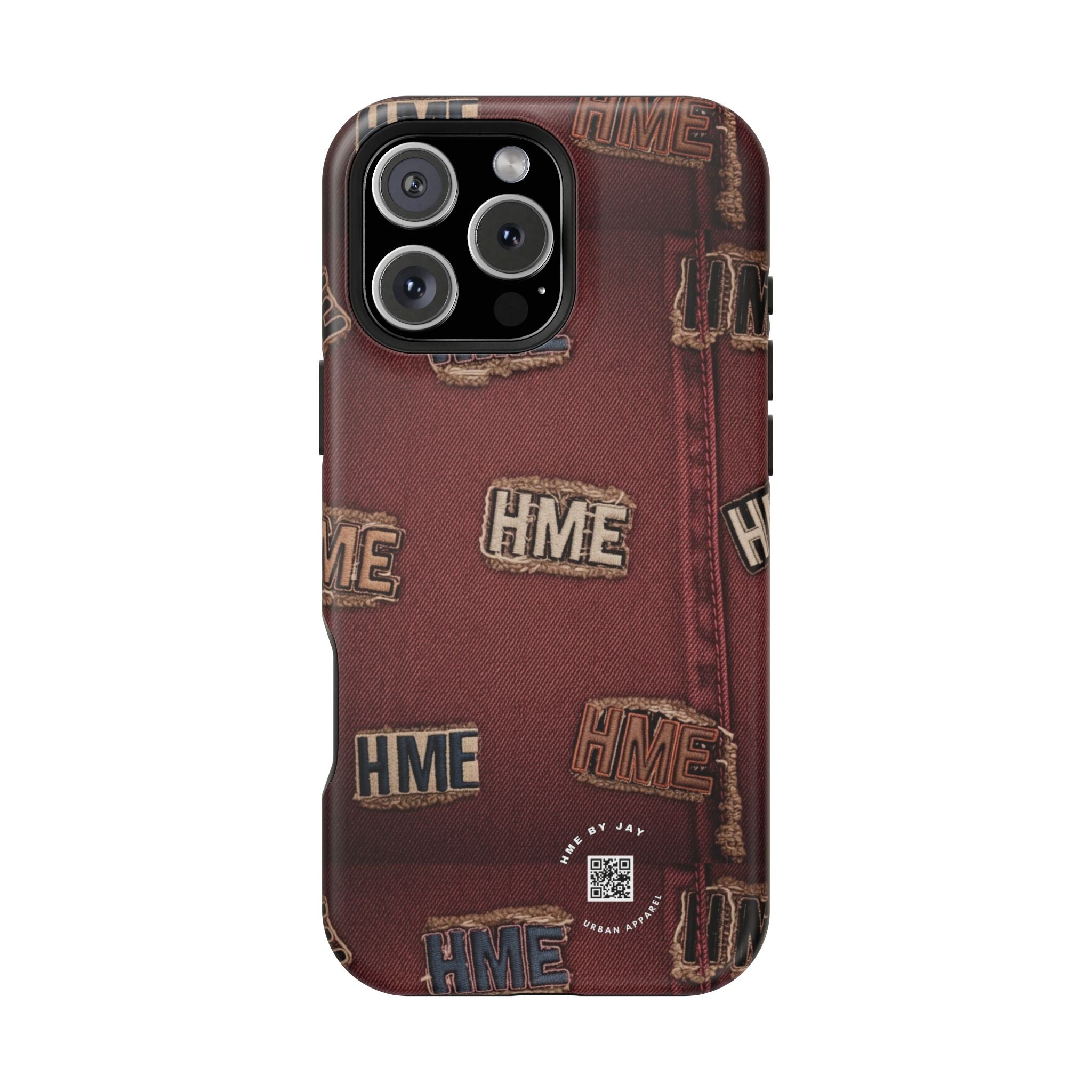 Phone Cases with HME Red Stressed Denim and Patches