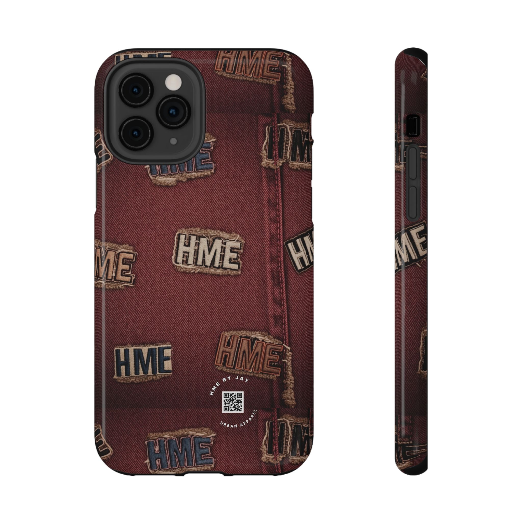 Phone Cases with HME Red Stressed Denim and Patches