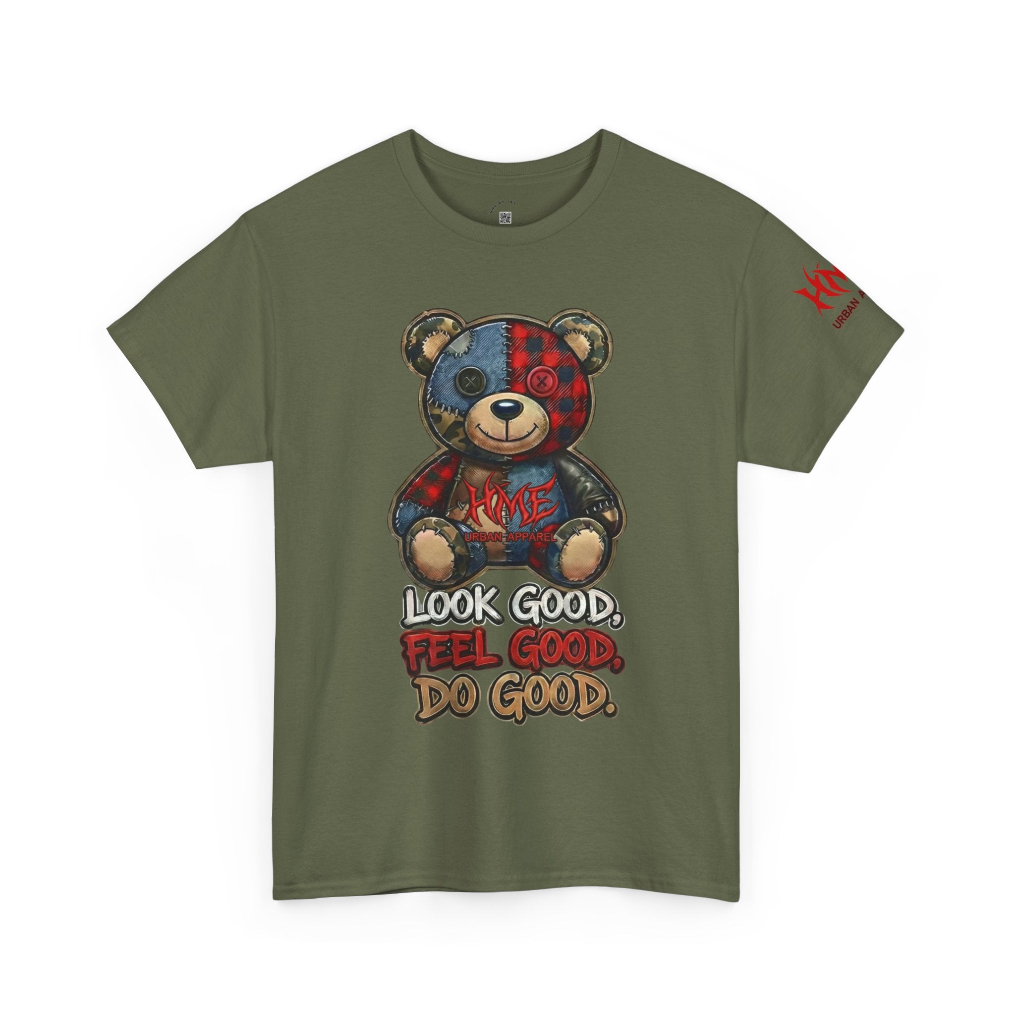 Graphic Teddy Bear Tee — "Look Good, Feel Good, Do Good" Cotton T-Shirt