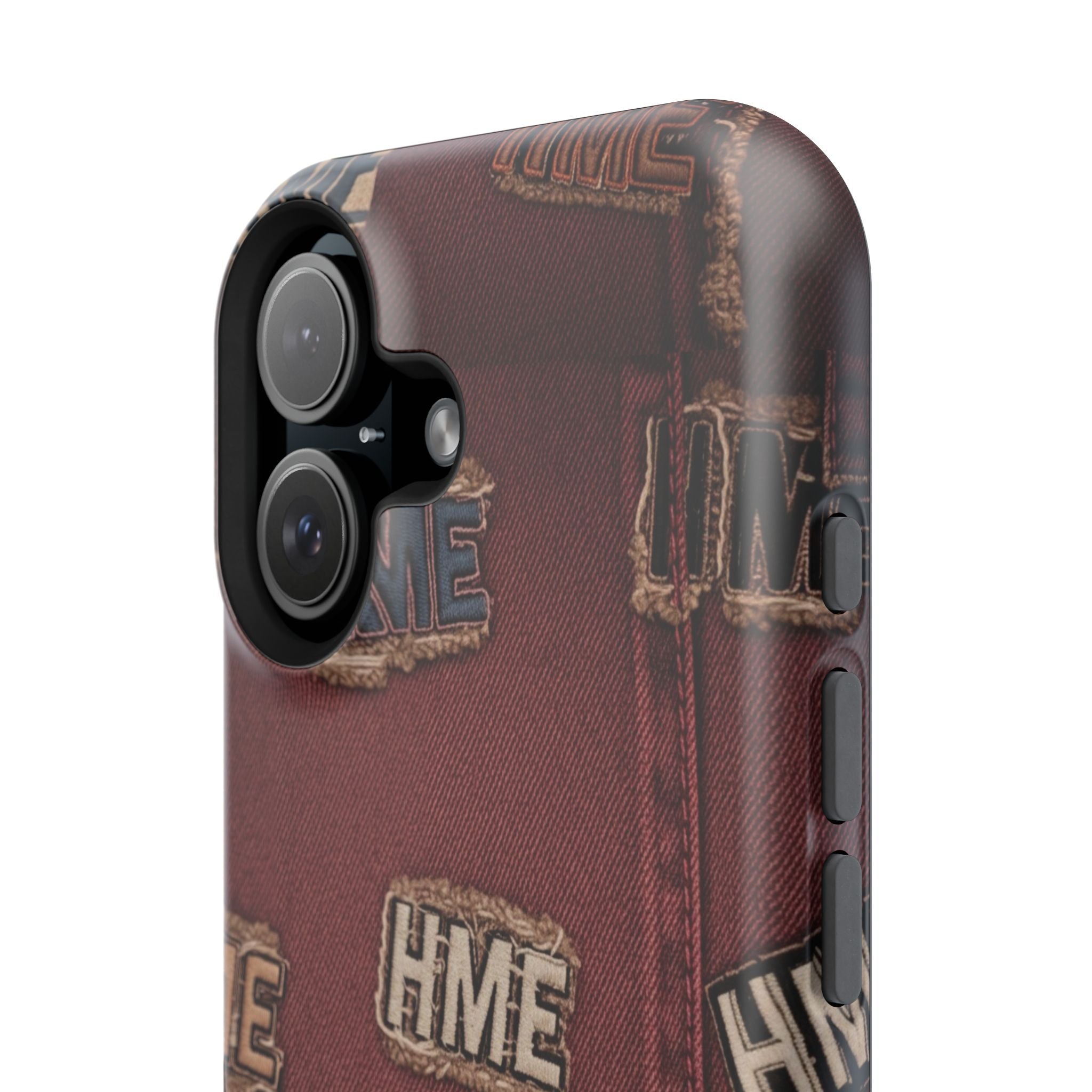 Phone Cases with HME Red Stressed Denim and Patches