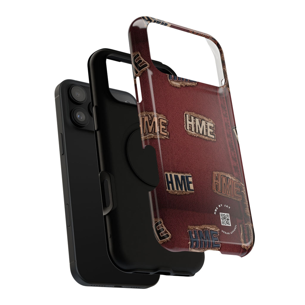 Phone Cases with HME Red Stressed Denim and Patches
