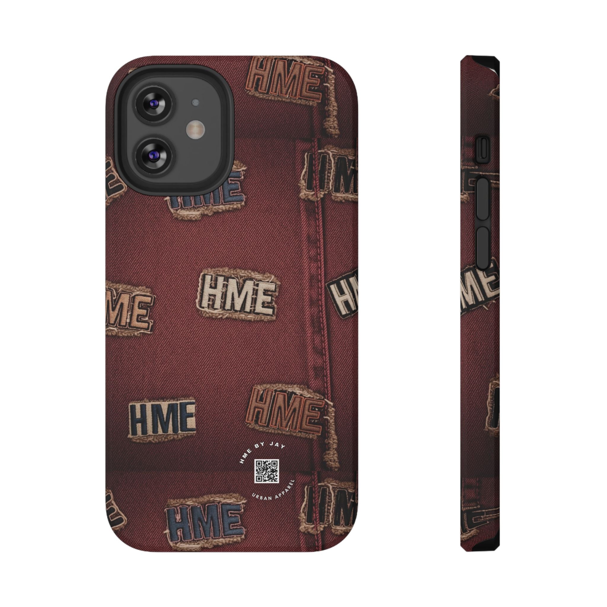 Phone Cases with HME Red Stressed Denim and Patches