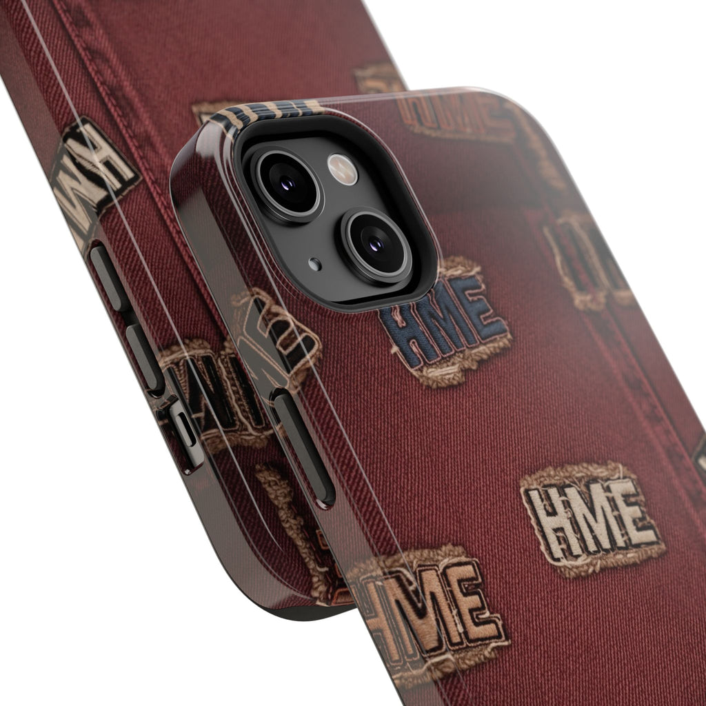 Phone Cases with HME Red Stressed Denim and Patches
