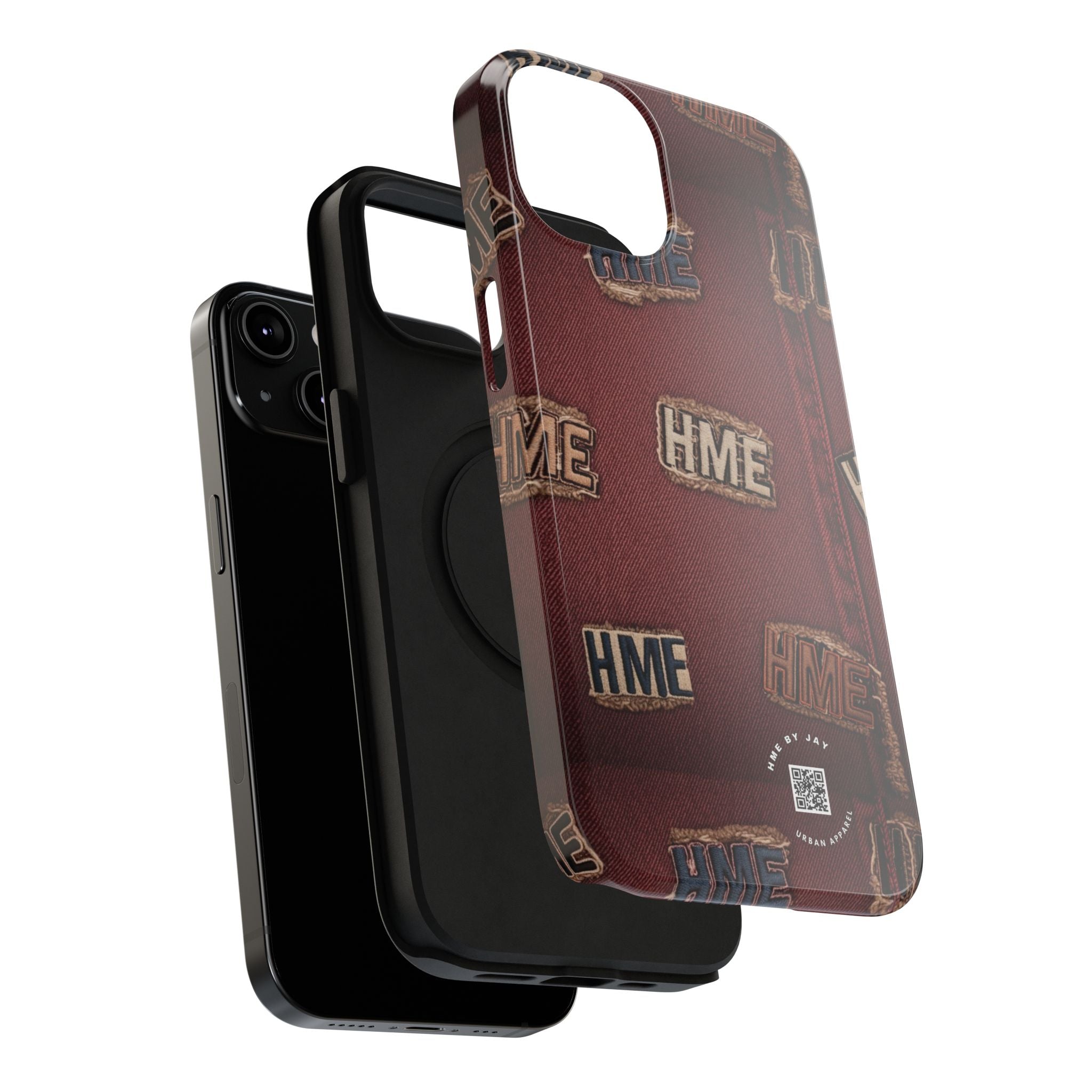 Phone Cases with HME Red Stressed Denim and Patches