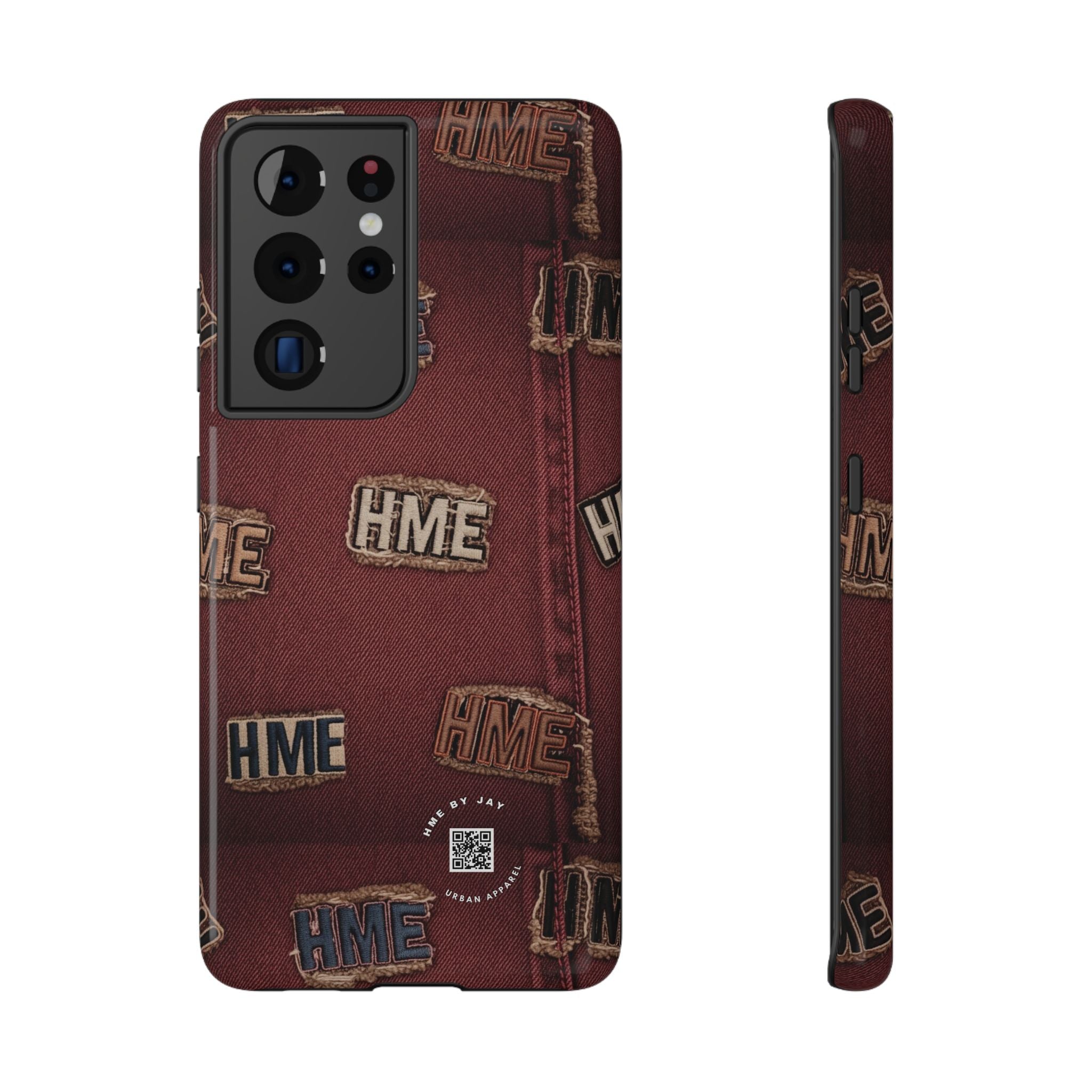 Phone Cases with HME Red Stressed Denim and Patches