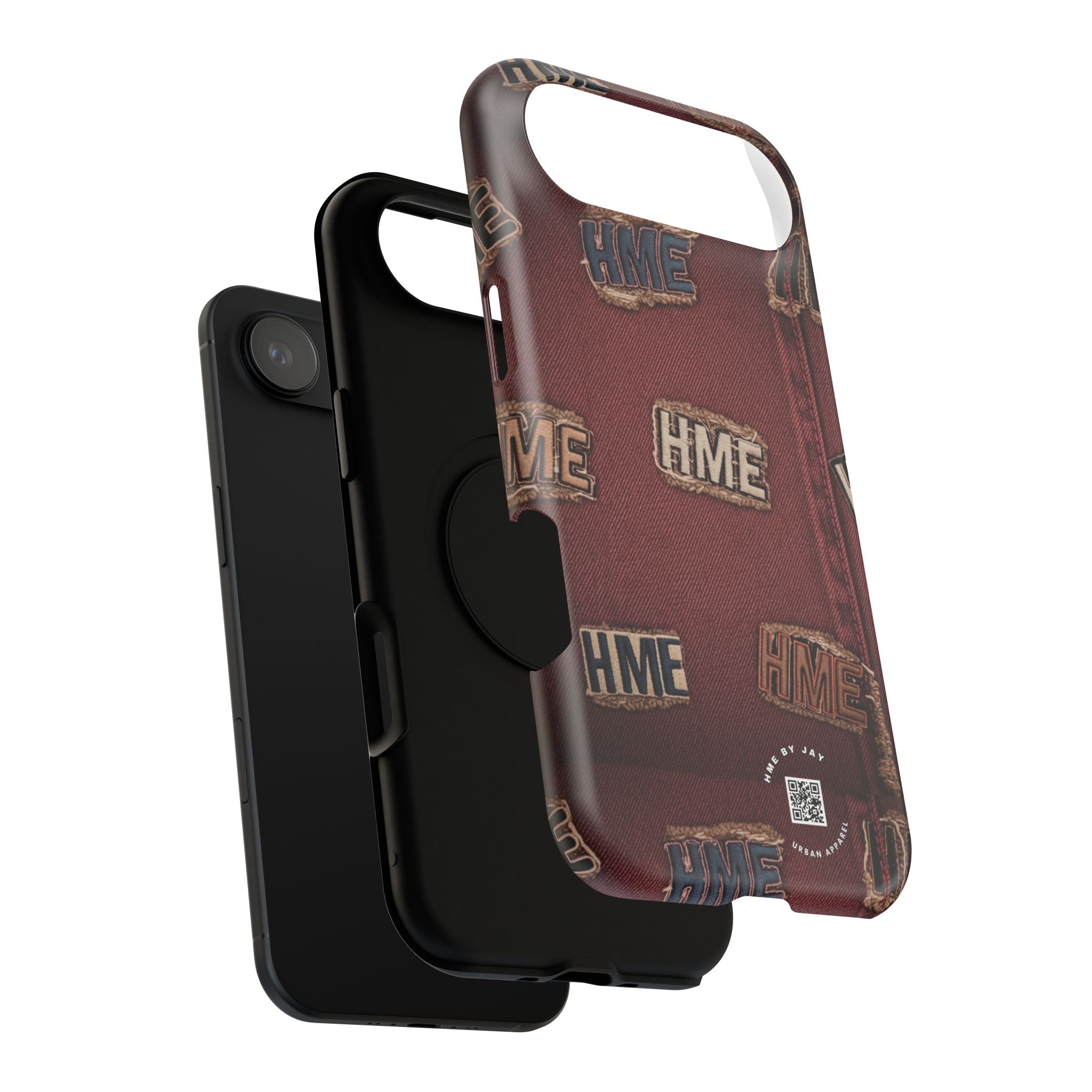 Phone Cases with HME Red Stressed Denim and Patches
