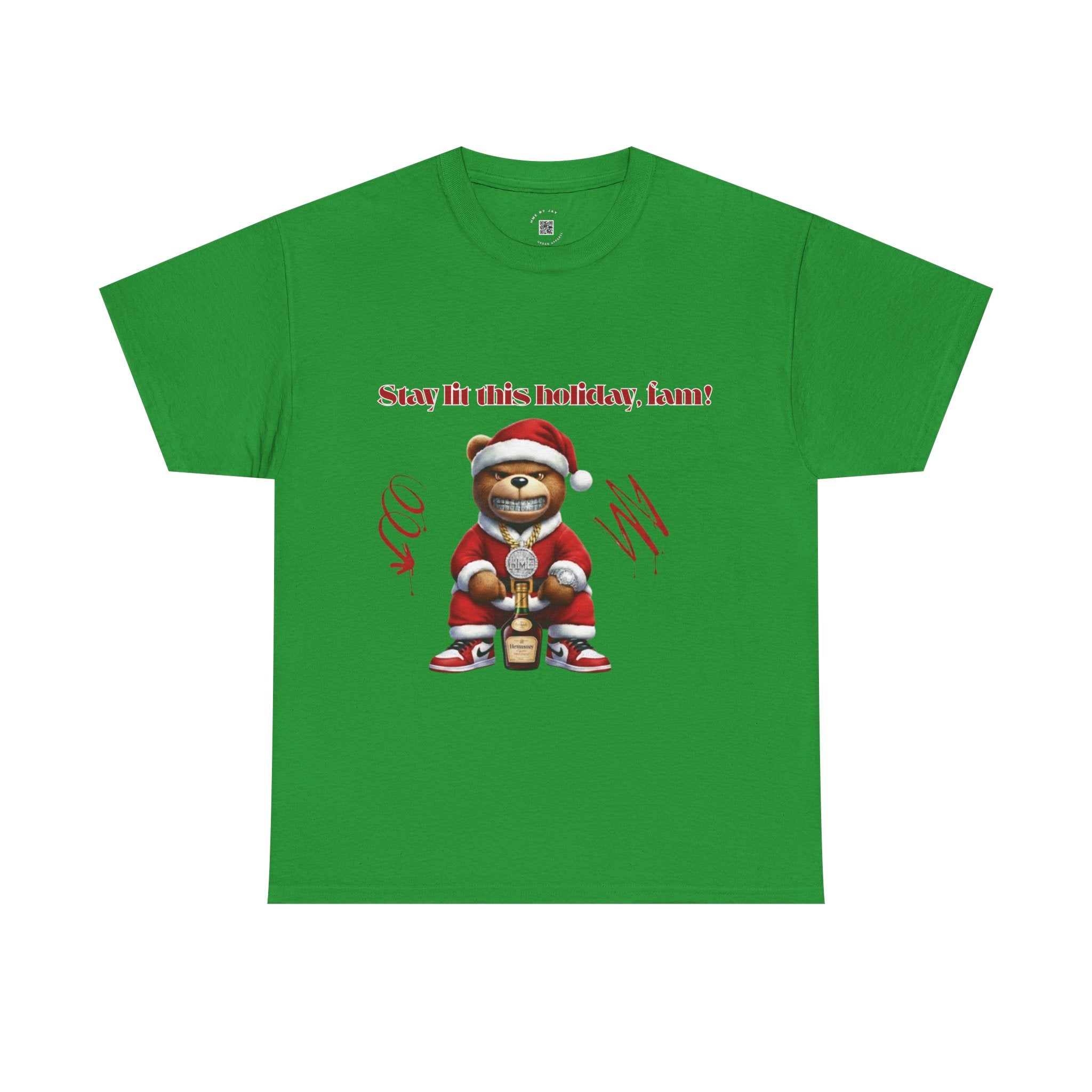 Stay Lit This Holiday, Fam! Santa Teddy Tee – Funny Christmas Graphic T-Shirt
