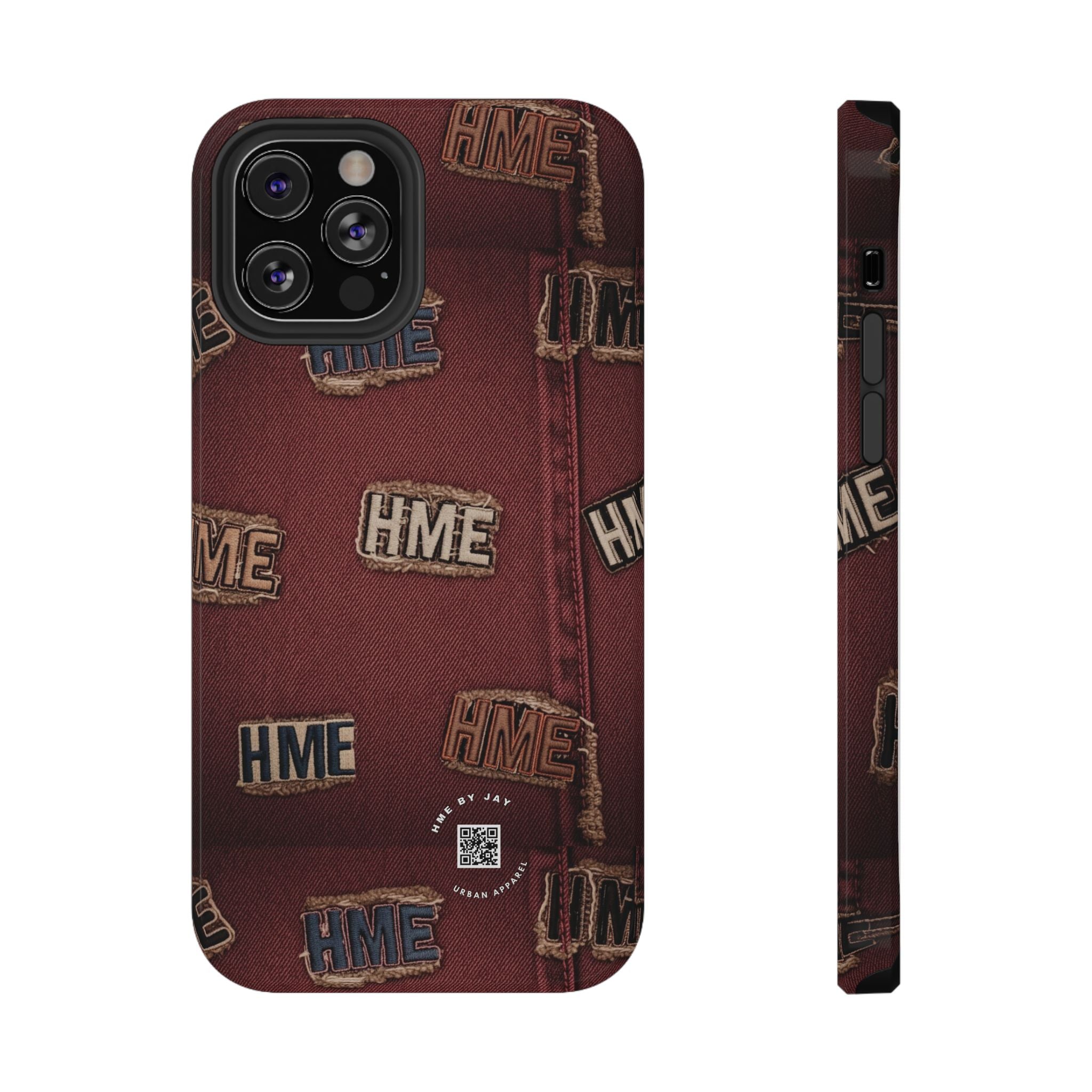 Phone Cases with HME Red Stressed Denim and Patches