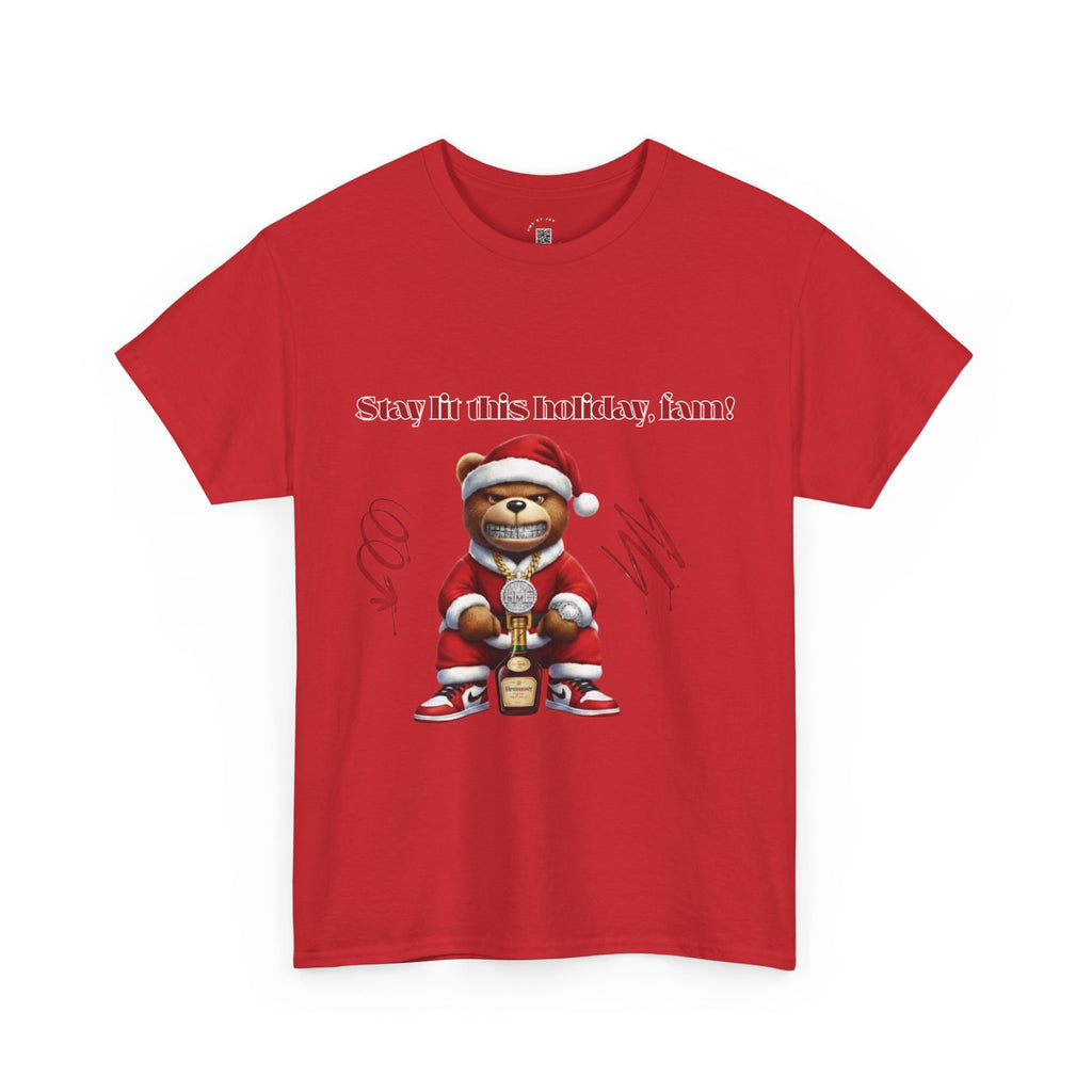 Stay Lit This Holiday, Fam! Santa Teddy Tee – Funny Christmas Graphic T-Shirt